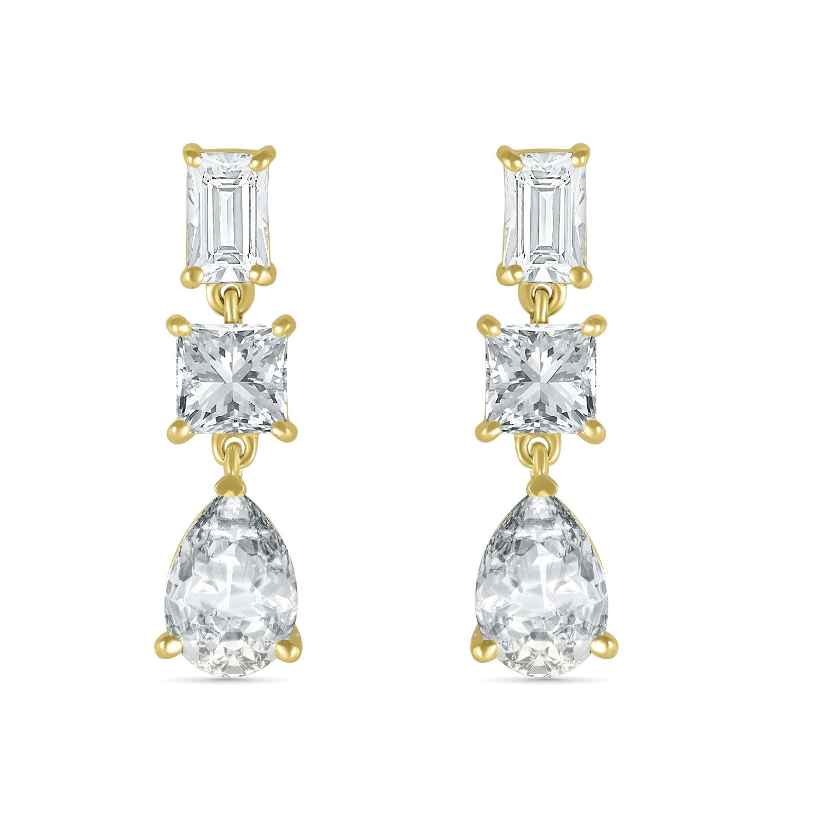 Mixed Shape Three Stone White Sapphire Dangle Earrings Earrings Estellacollection #product_description# 32685 Dangle Earrings Made to Order Traditional Stud #tag4# #tag5# #tag6# #tag7# #tag8# #tag9# #tag10#