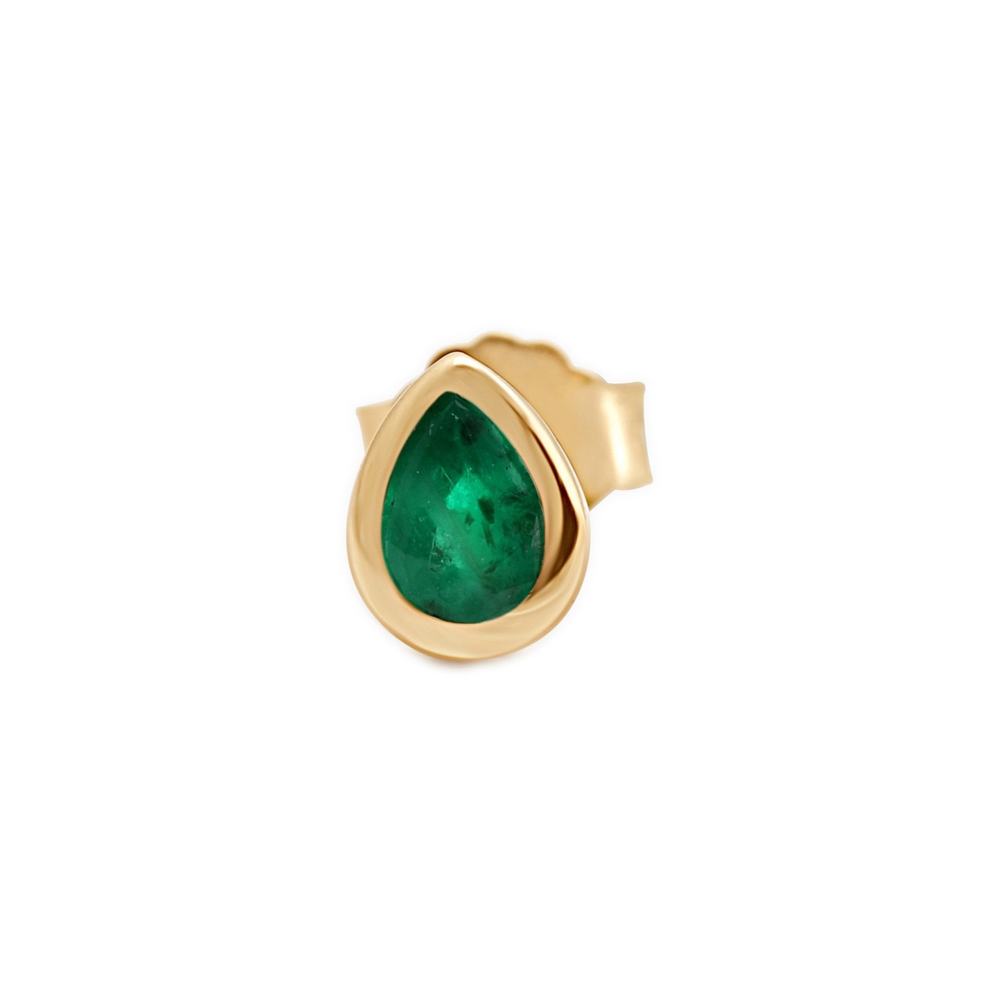 Yellow Gold Pear Emerald Bezel Set Stud