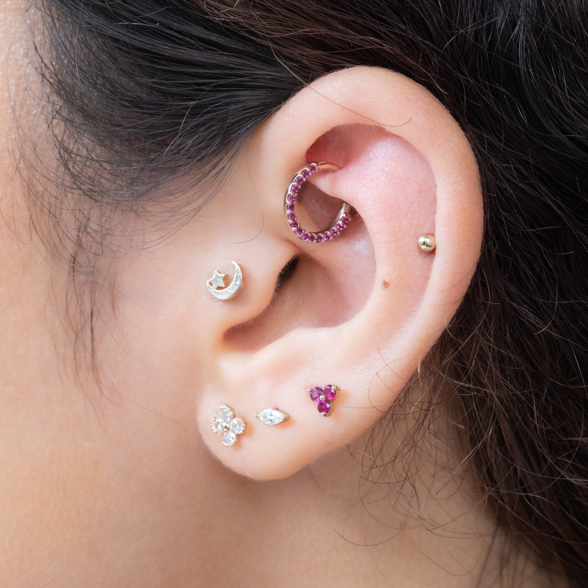 Ruby Pavé Studded Eternity Clicker Single Hoop in Solid 14k Yellow Gold Earrings Estellacollection #product_description# 18062 14k Birthstone Earrings #tag4# #tag5# #tag6# #tag7# #tag8# #tag9# #tag10#