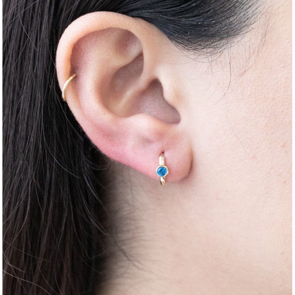 Bezel Set Blue Topaz Huggie in 14k Gold Earrings Estellacollection #product_description# 18368 blue Blue Gemstone cartilage hoop #tag4# #tag5# #tag6# #tag7# #tag8# #tag9# #tag10# 6mm Single Hoop
