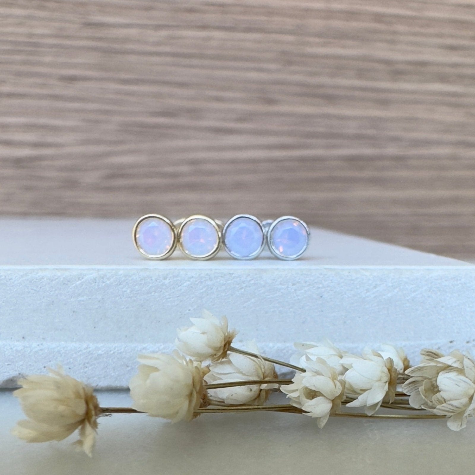 Bezel Set Pink Opal Flat Back Stud Earrings Estellacollection #product_description# 18448 14k Birthstone Cartilage Earring #tag4# #tag5# #tag6# #tag7# #tag8# #tag9# #tag10# 2MM 5MM