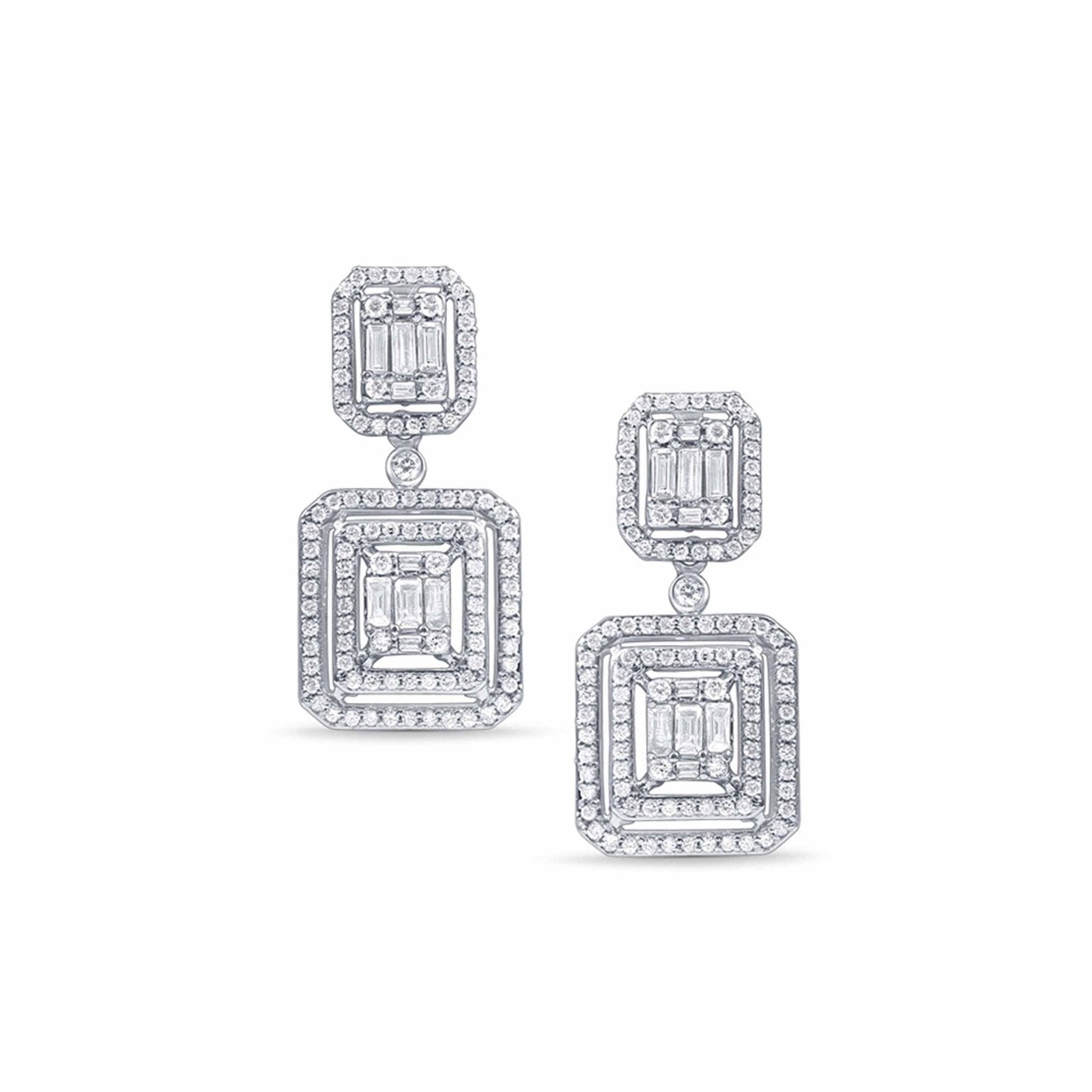 Double Baguette Diamond Halo Drop Earrings in Solid 18k White Gold Earrings Estellacollection #product_description# 18k Birthstone Birthstone Earrings #tag4# #tag5# #tag6# #tag7# #tag8# #tag9# #tag10#