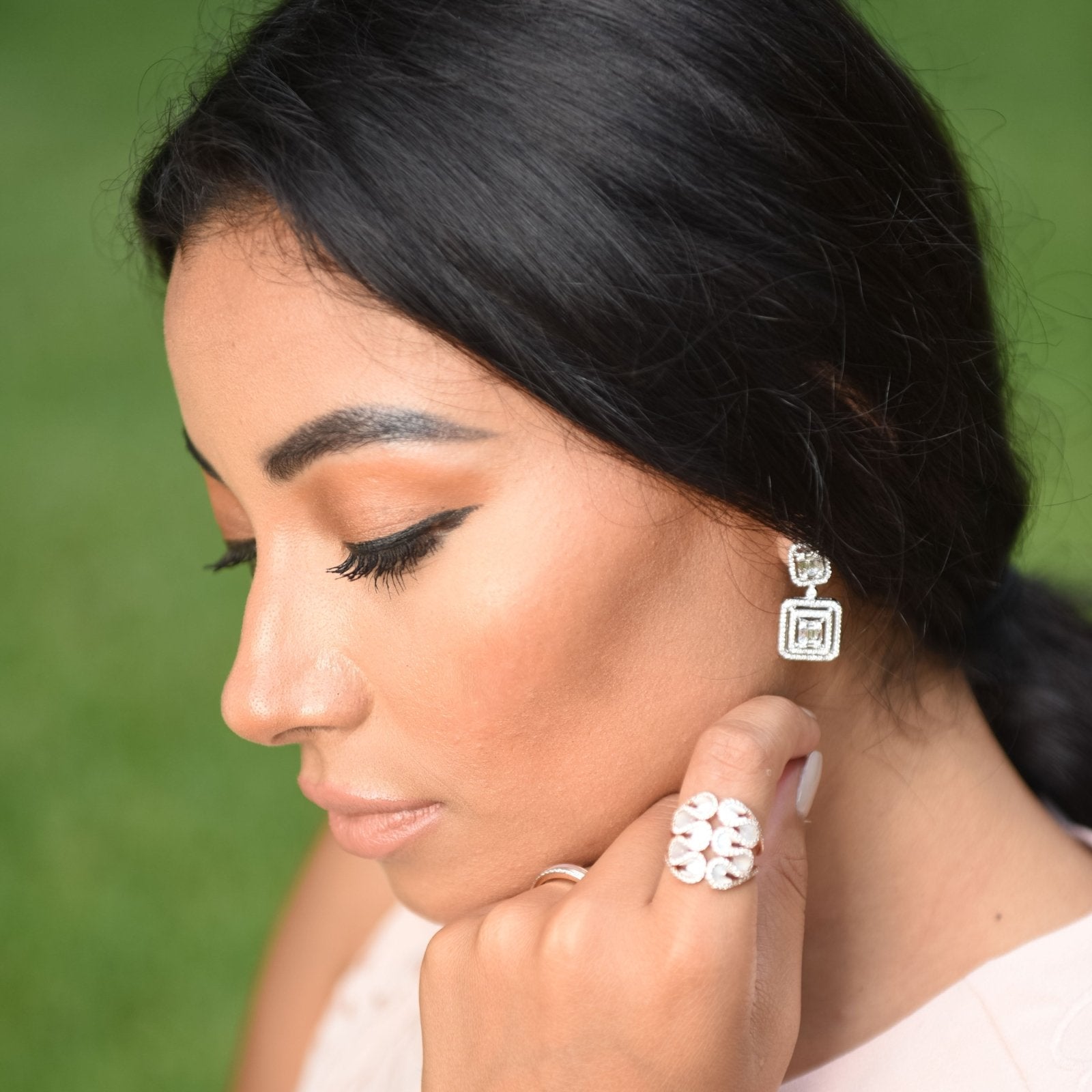 Double Baguette Diamond Halo Drop Earrings in Solid 18k White Gold Earrings Estellacollection #product_description# 18k Birthstone Birthstone Earrings #tag4# #tag5# #tag6# #tag7# #tag8# #tag9# #tag10#