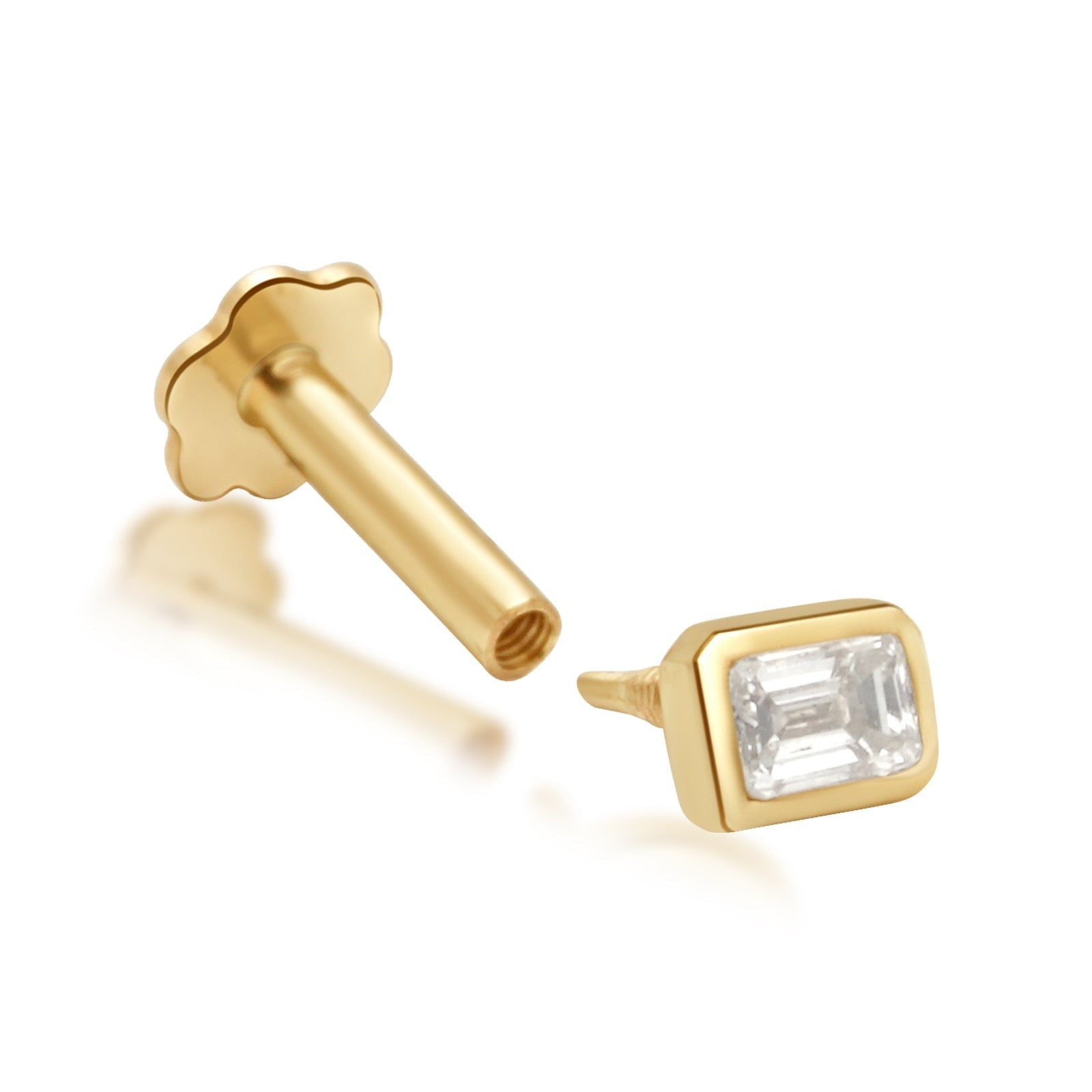 Emerald Cut Diamond Bezel Set - Flat Back Stud Earring Earrings Estellacollection #product_description# 18493 14k April Birthstone Birthstone #tag4# #tag5# #tag6# #tag7# #tag8# #tag9# #tag10# 0.06 ct 5MM