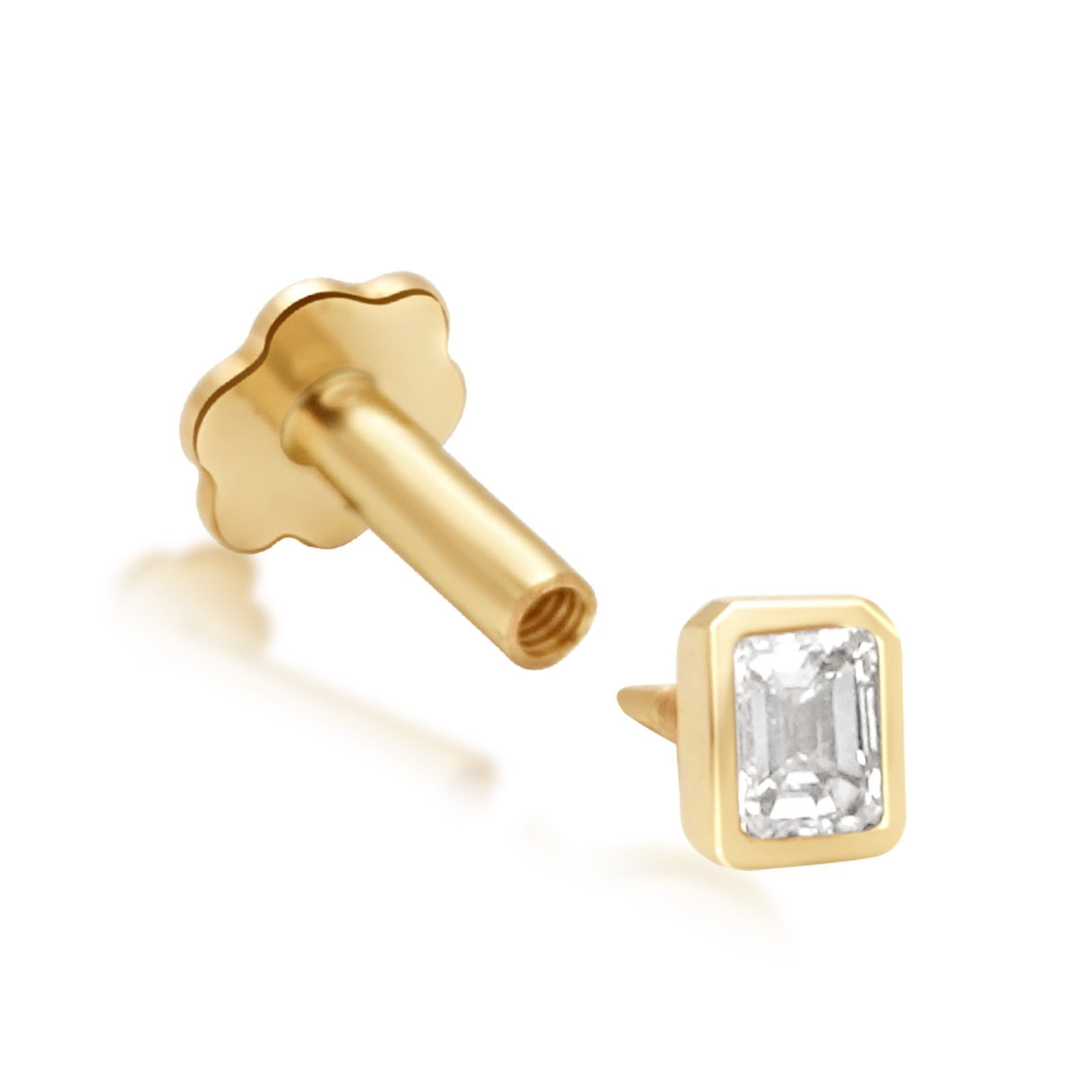 Emerald Cut Diamond Bezel Set - Flat Back Stud Earring Earrings Estellacollection #product_description# 18493 14k April Birthstone Birthstone #tag4# #tag5# #tag6# #tag7# #tag8# #tag9# #tag10# 0.06 ct 5MM