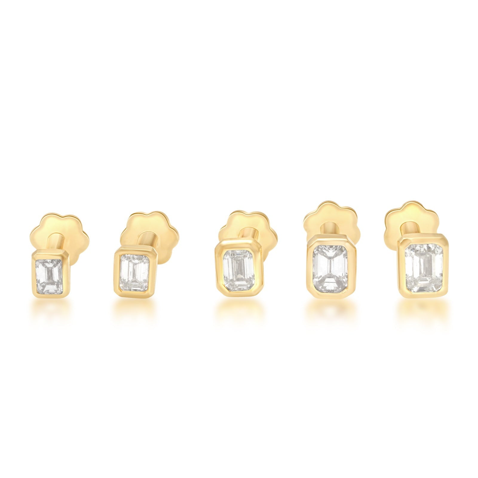 Emerald Cut Diamond Bezel Set - Flat Back Stud Earring Earrings Estellacollection #product_description# 18494 14k April Birthstone Birthstone #tag4# #tag5# #tag6# #tag7# #tag8# #tag9# #tag10# 0.10 ct 5MM