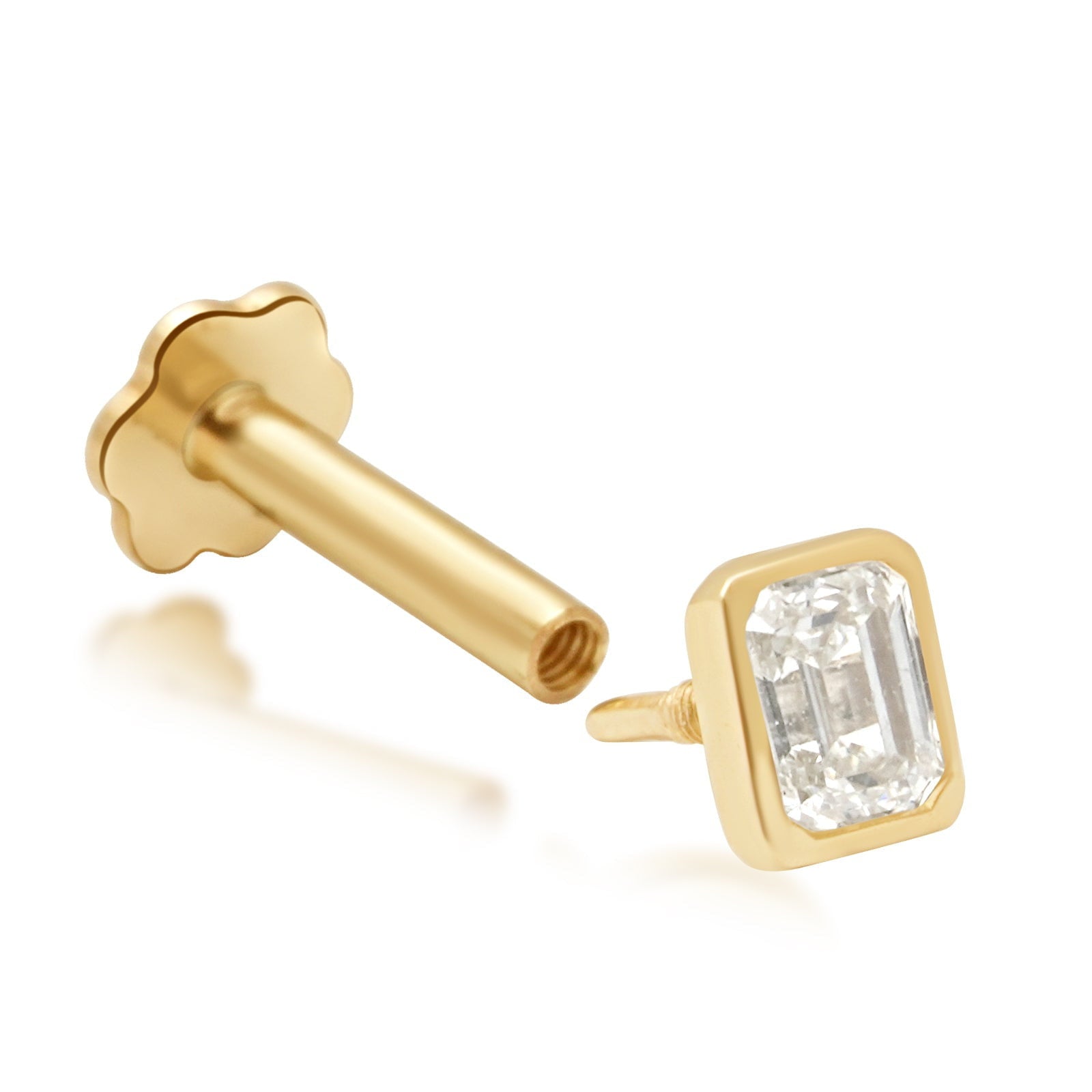 Emerald Cut Diamond Bezel Set - Flat Back Stud Earring Earrings Estellacollection #product_description# 18494 14k April Birthstone Birthstone #tag4# #tag5# #tag6# #tag7# #tag8# #tag9# #tag10# 0.10 ct 5MM