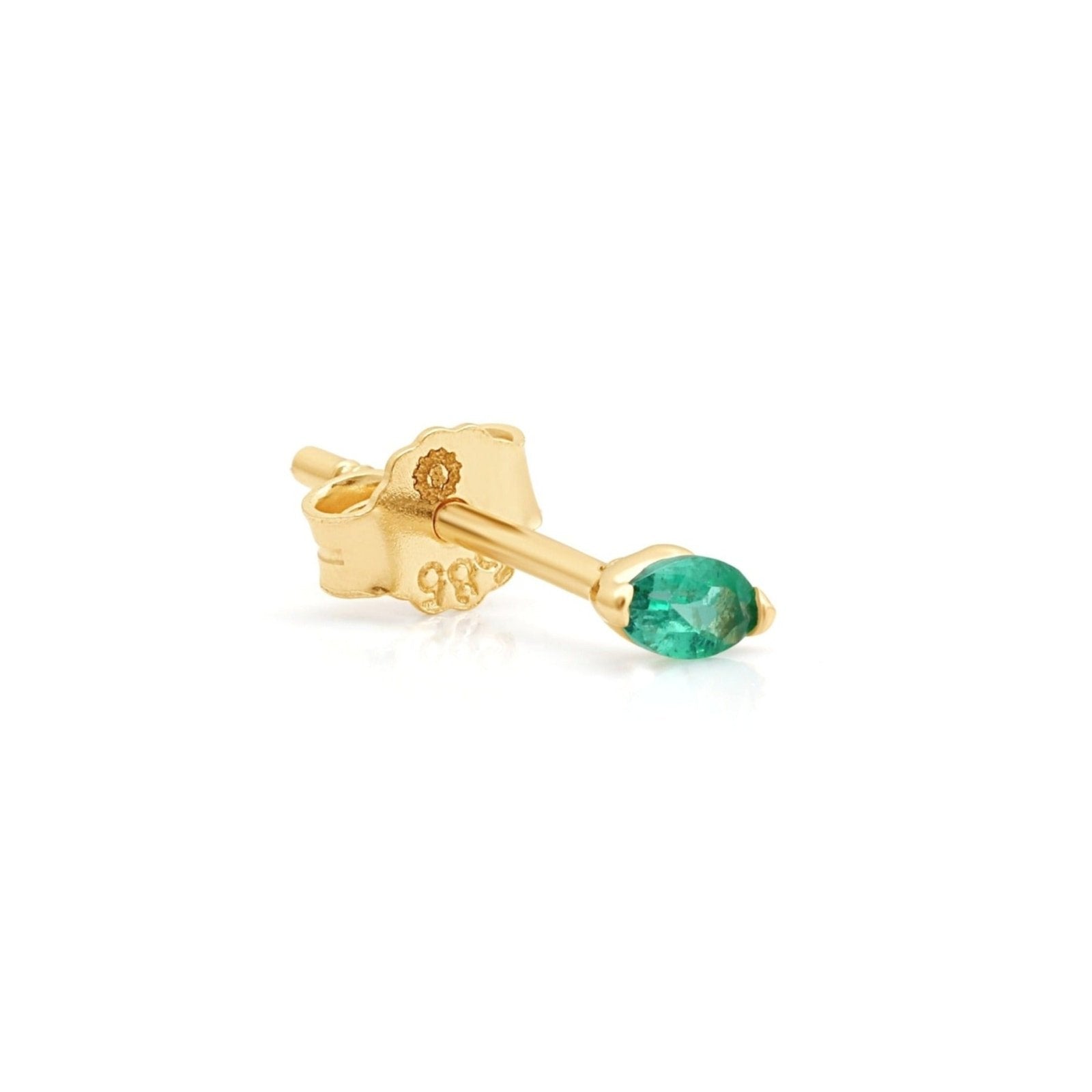 Yellow Gold Emerald Marquise Screw Back Stud
