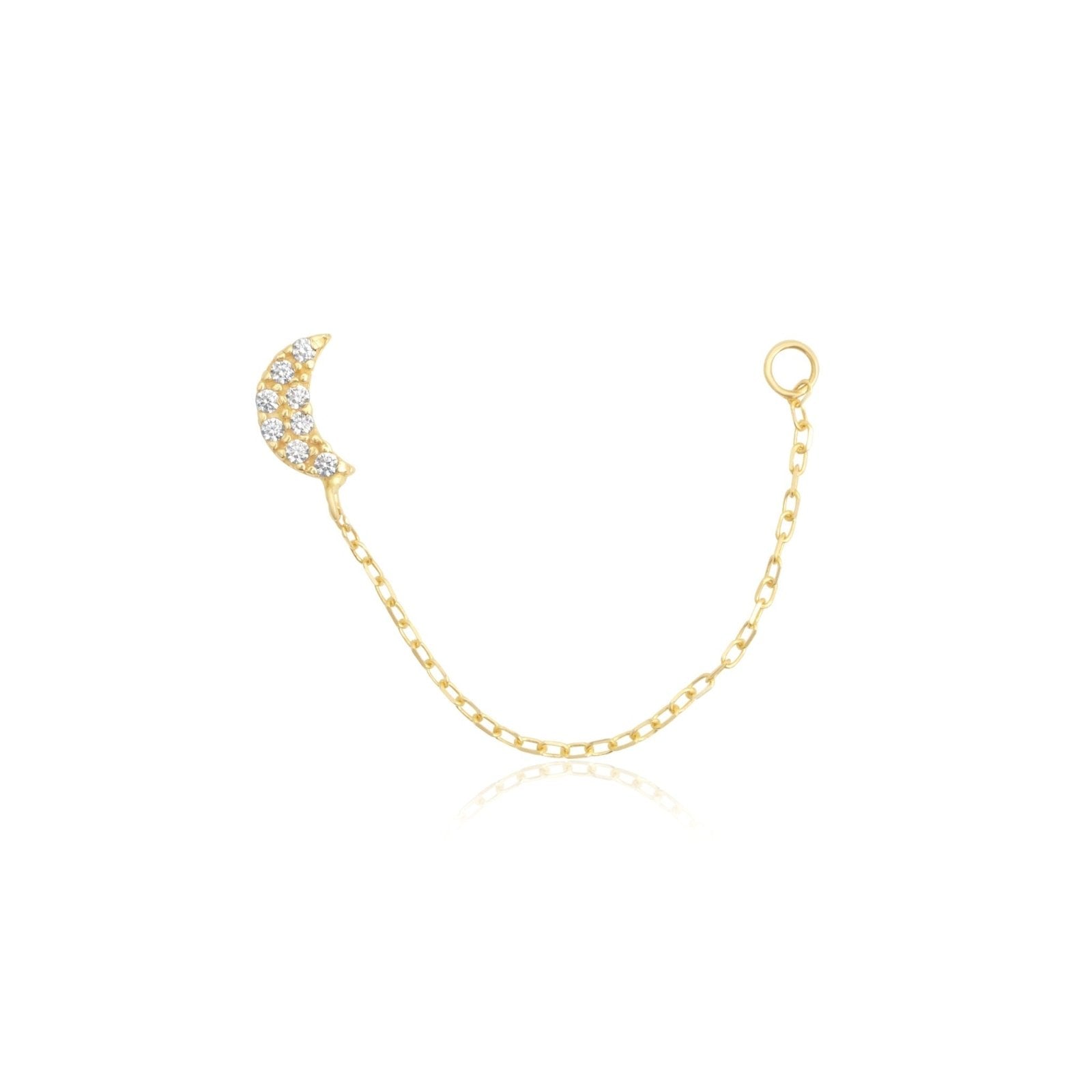 PavÃ© Studded Moon Chain Earring Earrings Estellacollection #product_description# 14k Chain Earrings Cubic Zirconia #tag4# #tag5# #tag6# #tag7# #tag8# #tag9# #tag10#