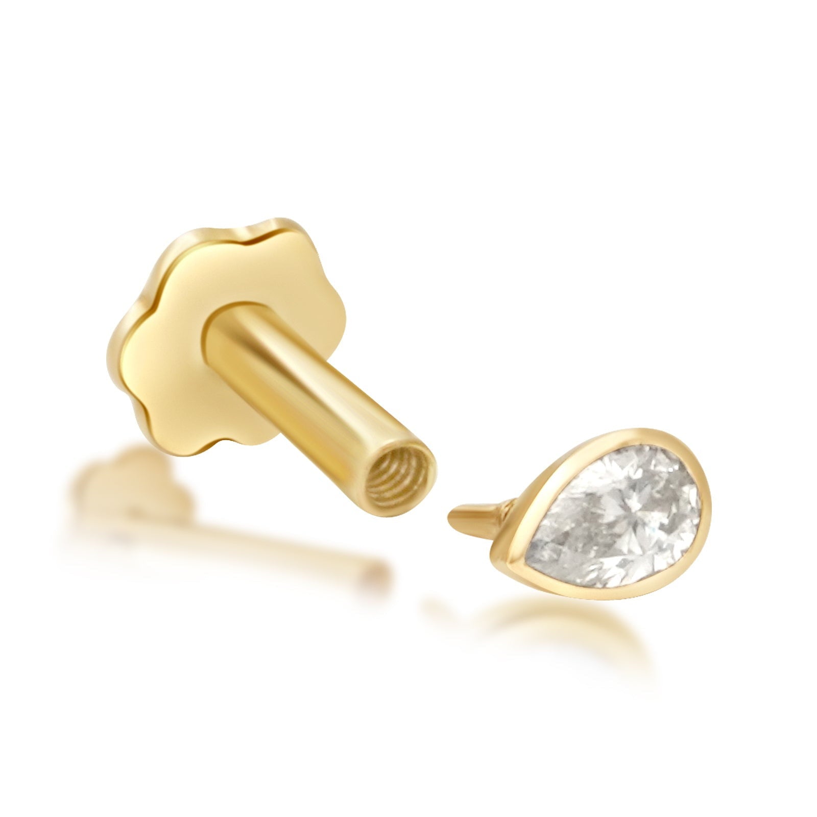 Pear Diamond Bezel Set - Flat Back Stud Earring Earrings Estellacollection #product_description# 18215 14k April Birthstone Birthstone #tag4# #tag5# #tag6# #tag7# #tag8# #tag9# #tag10# 0.10 ct 8MM