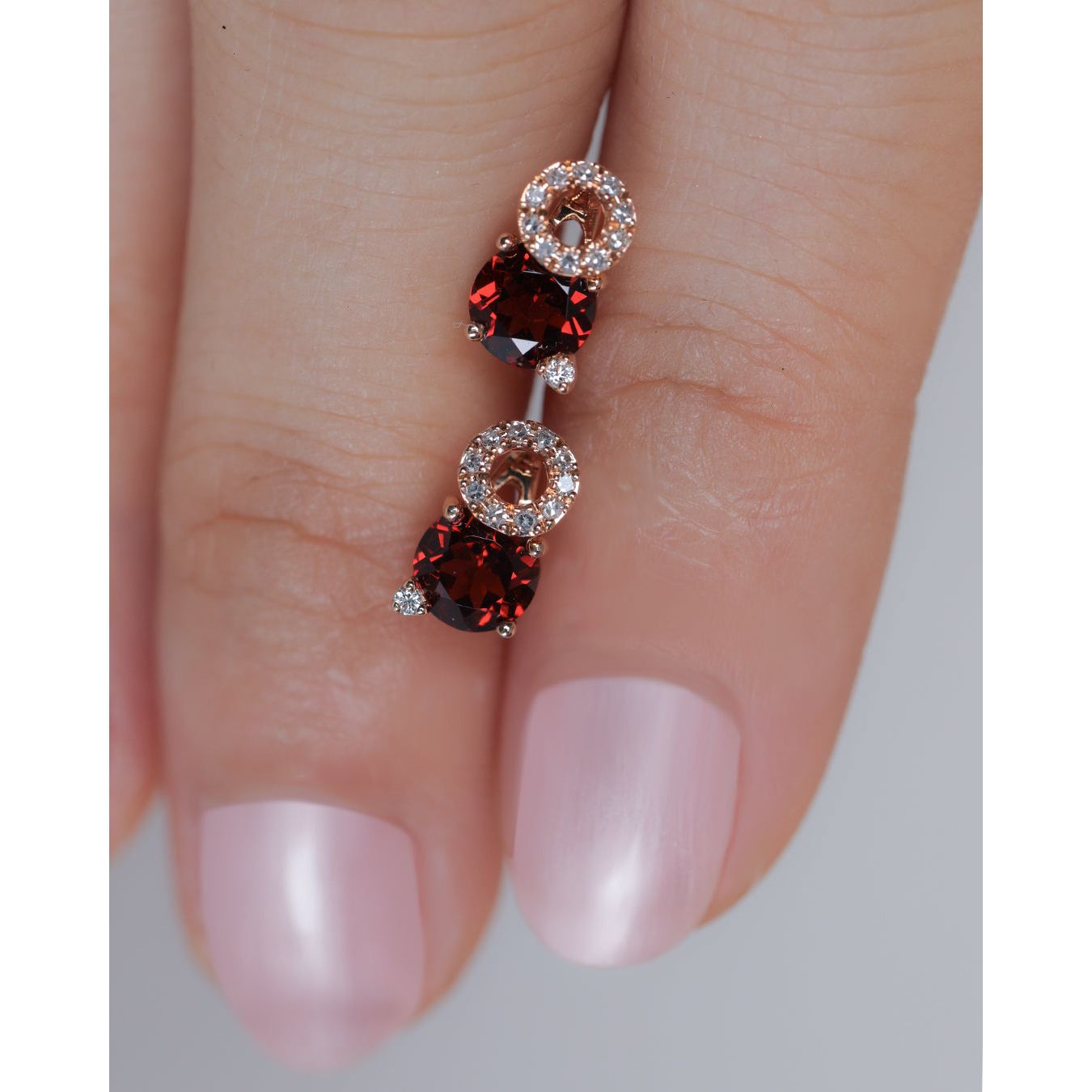 Stacked Diamond and Garnet Solitaire Stud Earrings Earrings Estellacollection #product_description# 14k Birthstone Diamond #tag4# #tag5# #tag6# #tag7# #tag8# #tag9# #tag10#
