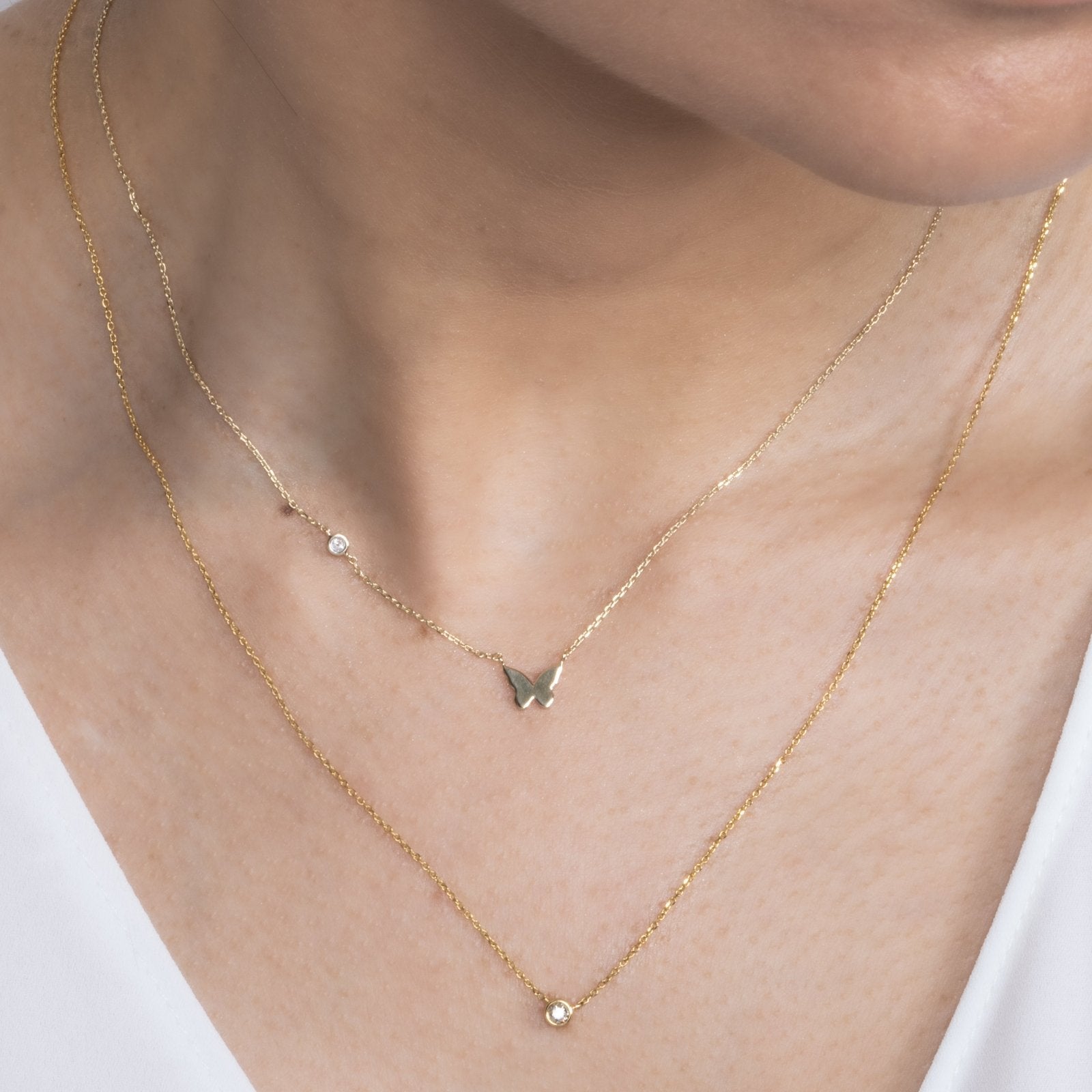 Bubble Butterfly and Diamond Station Necklace Necklaces Estellacollection #product_description# 18210 14k Colorless Gemstone Diamond #tag4# #tag5# #tag6# #tag7# #tag8# #tag9# #tag10#