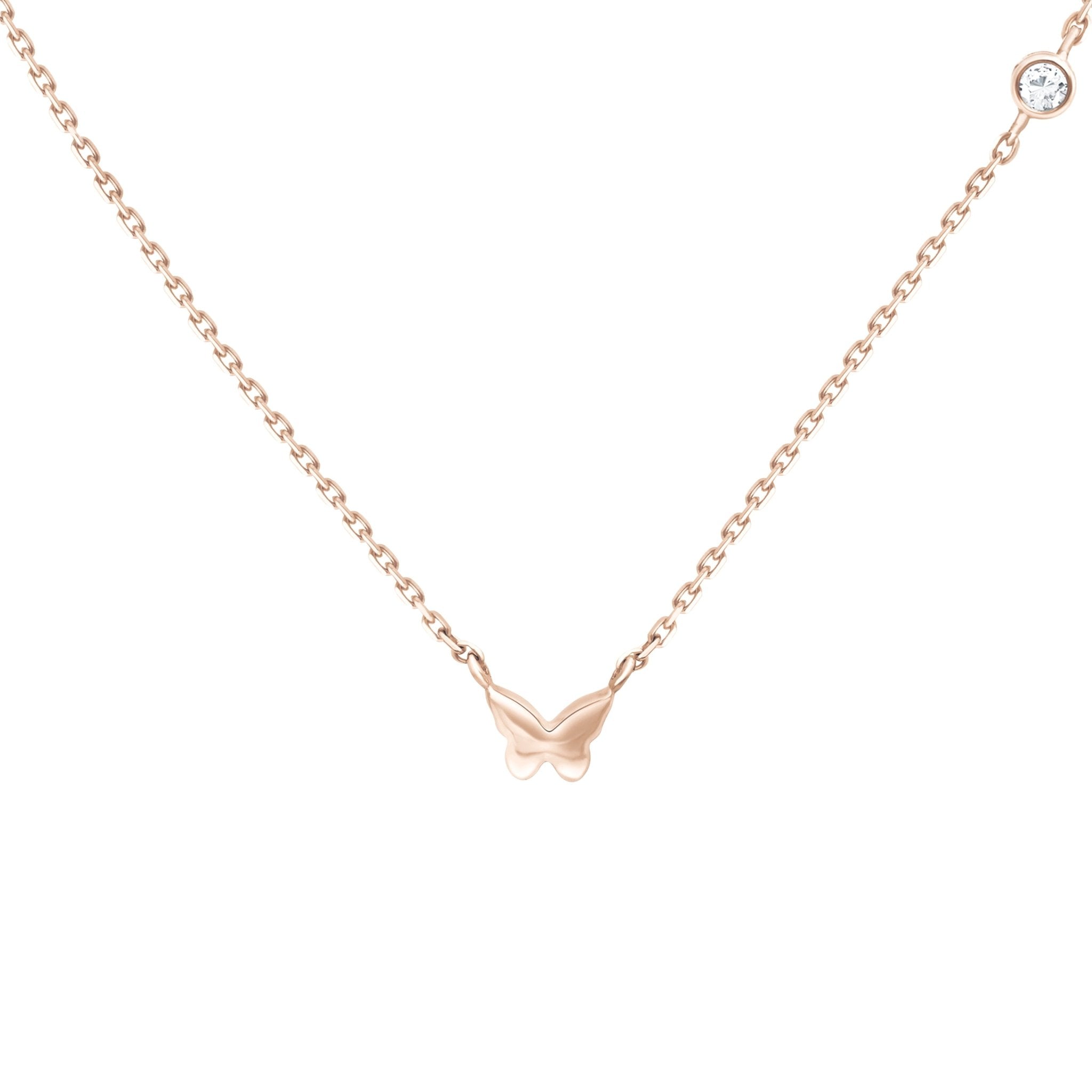 Bubble Butterfly and Diamond Station Necklace Necklaces Estellacollection #product_description# 18210 14k Colorless Gemstone Diamond #tag4# #tag5# #tag6# #tag7# #tag8# #tag9# #tag10# Rose Gold
