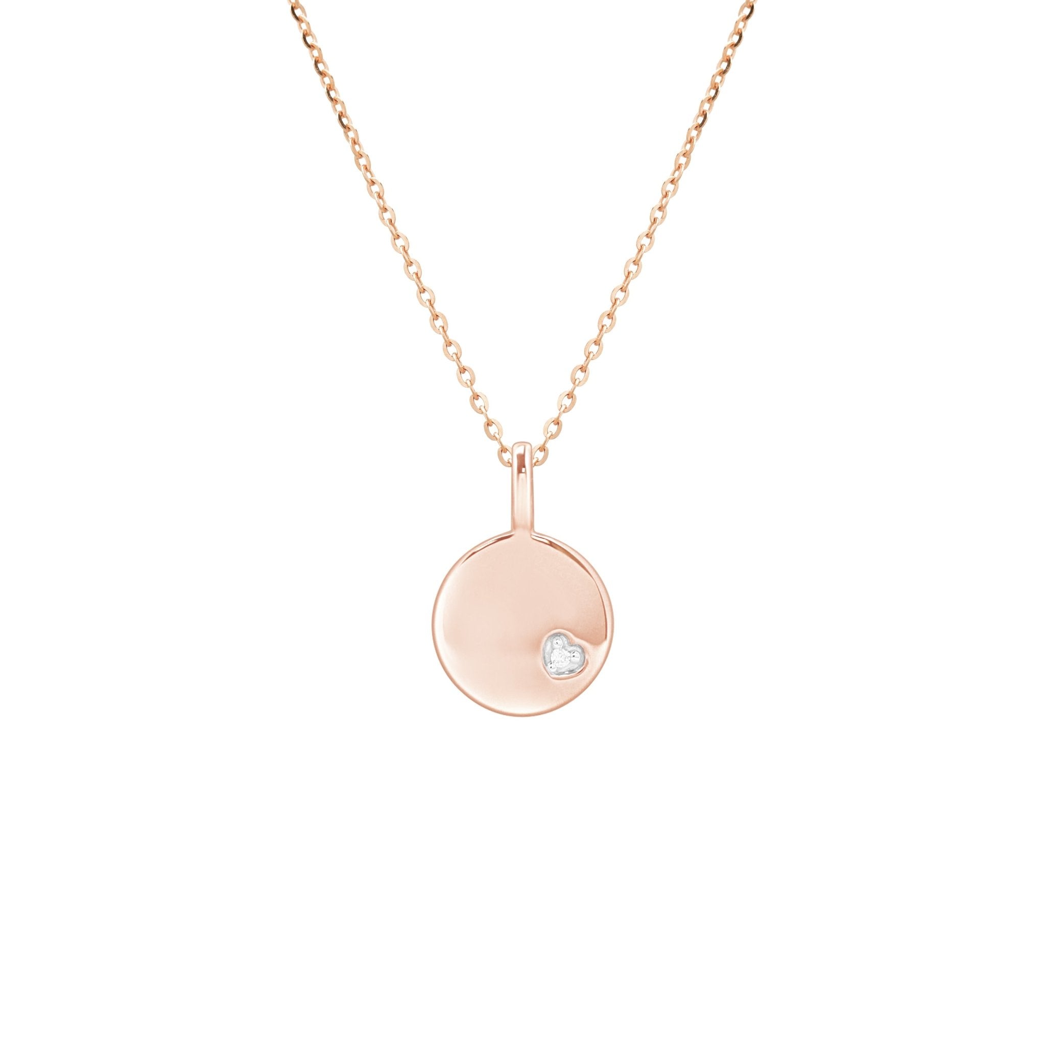 Rose Gold Diamond Heart Disc Pendant Necklace