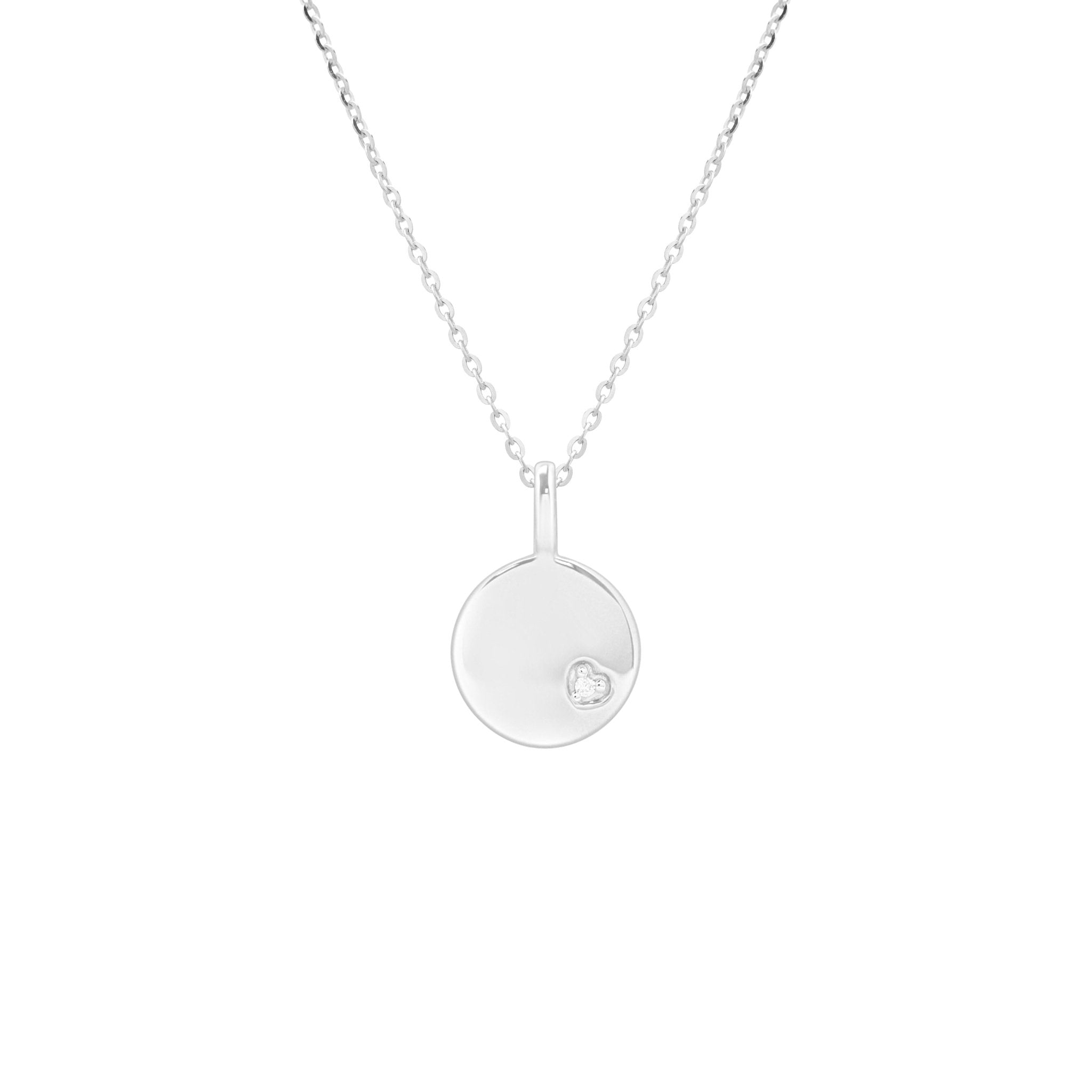 White Gold Diamond Heart Disc Pendant Necklace