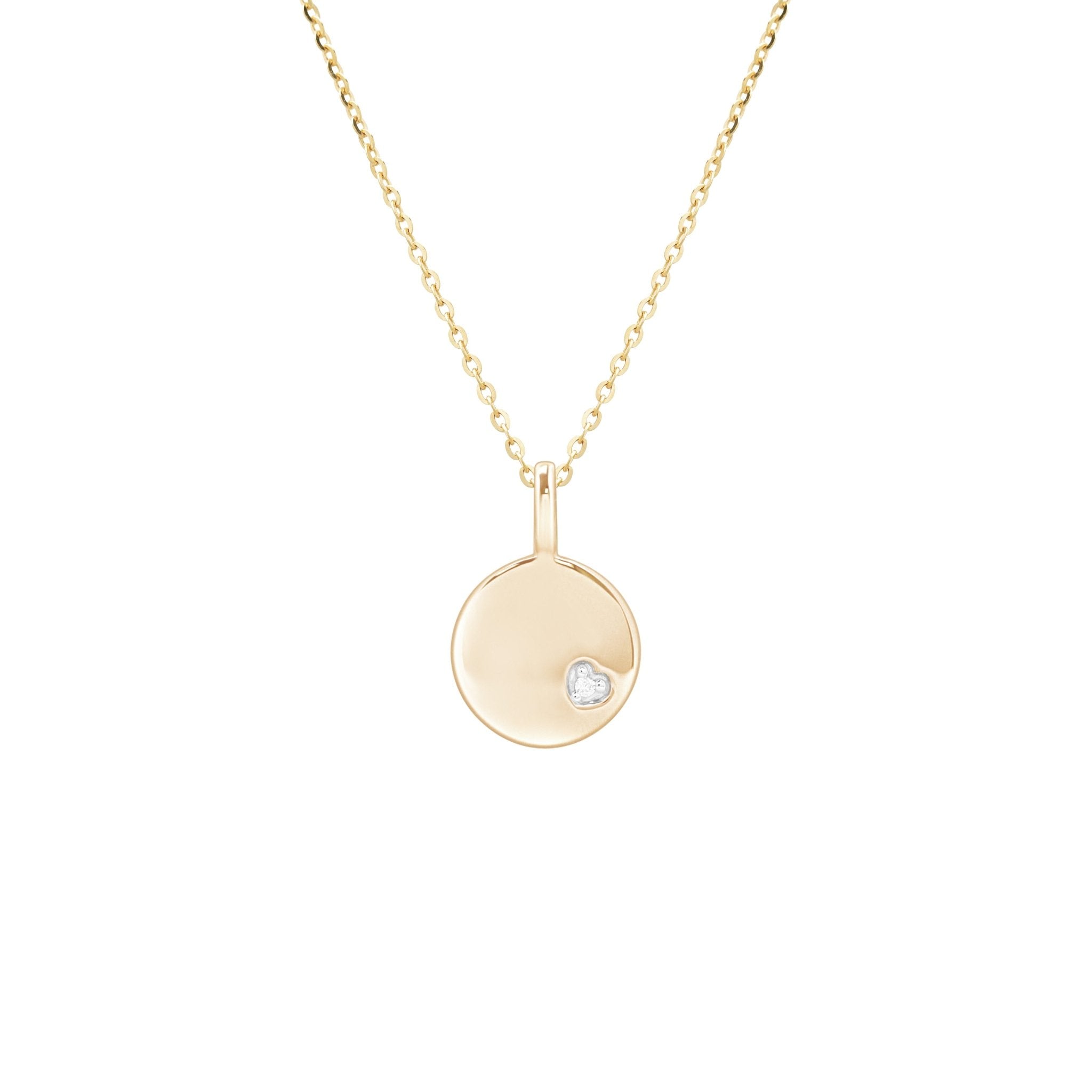 Yellow Gold Diamond Heart Disc Pendant Necklace