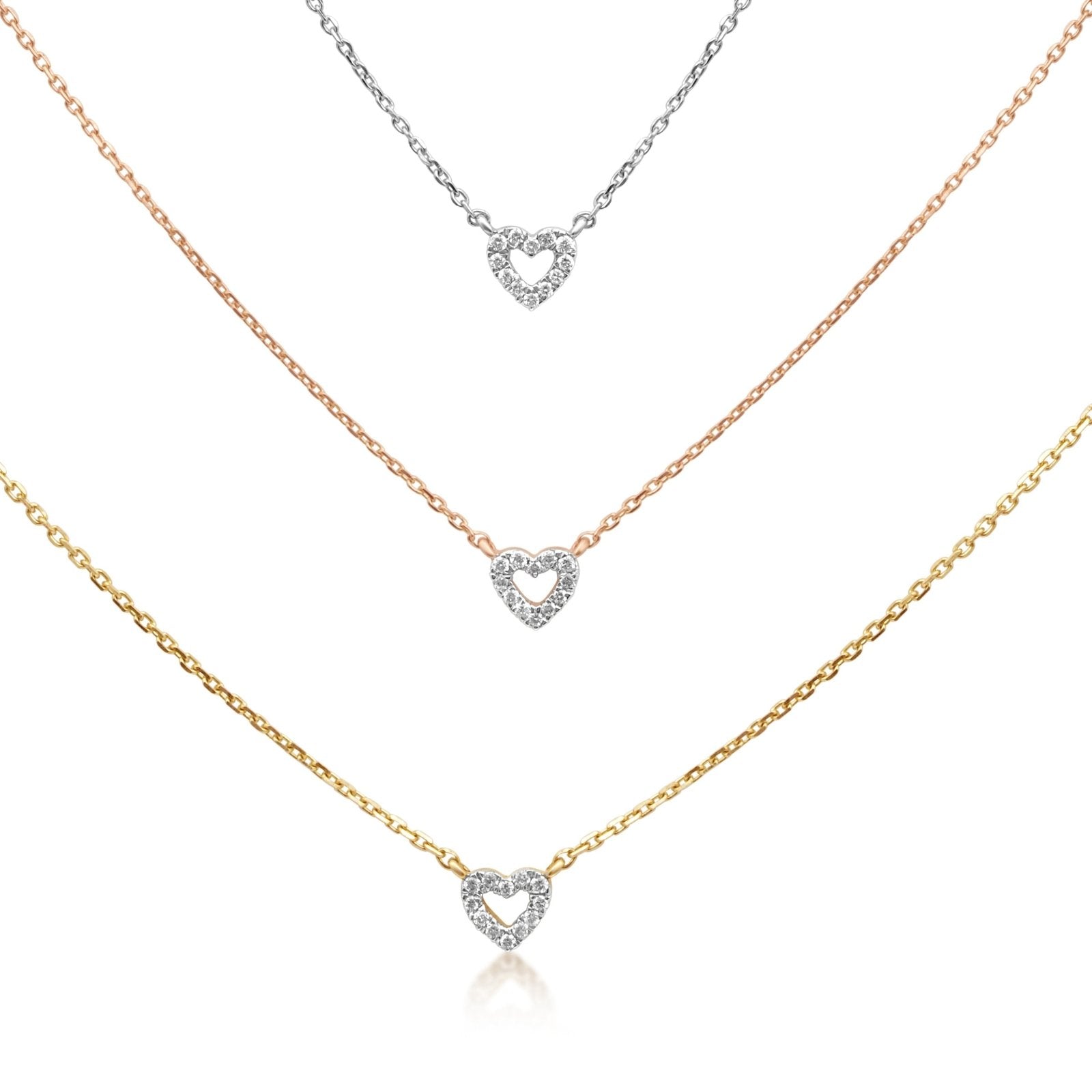 White Gold Heart Diamond Station Necklace