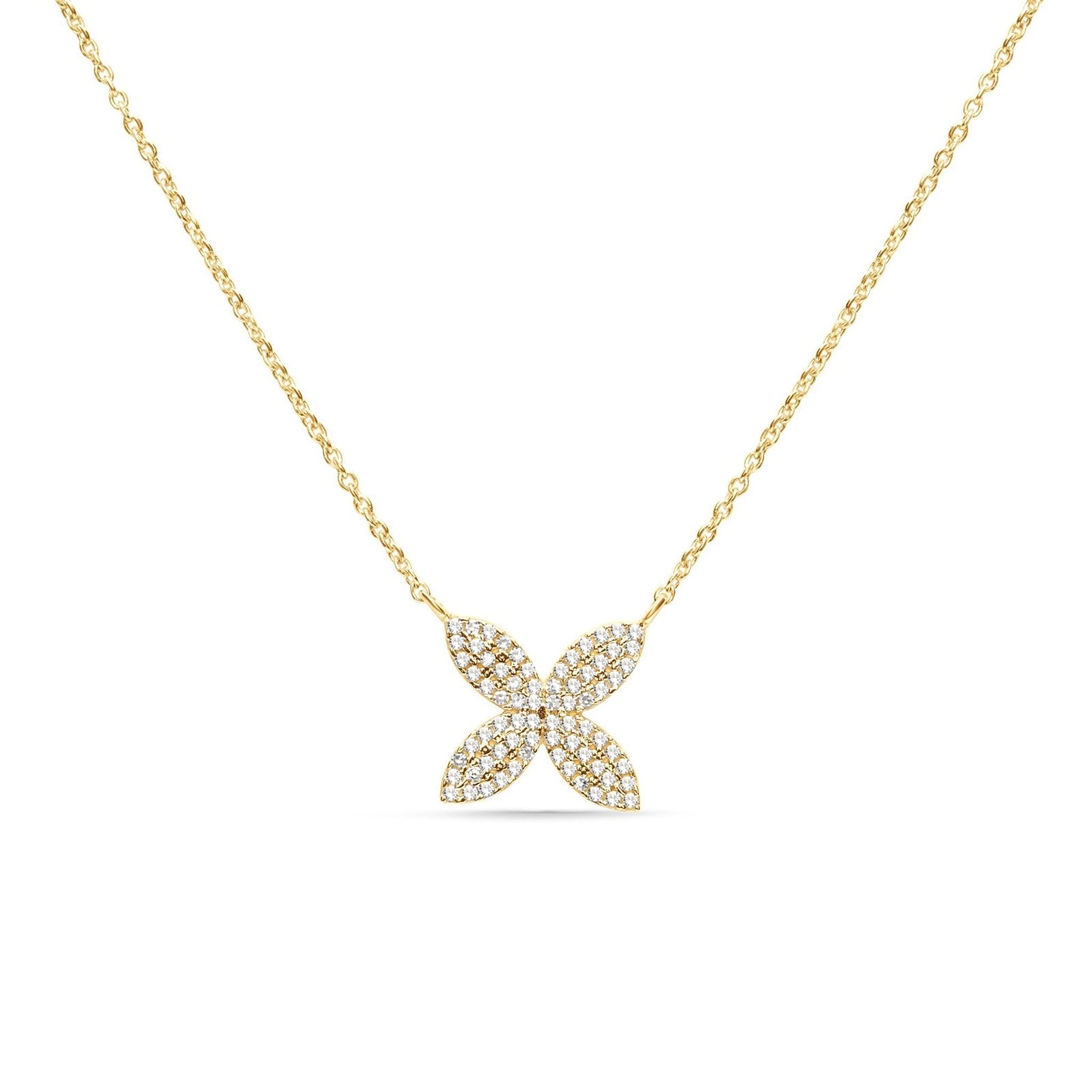 Four Petal Diamond PavÃ© Flower Necklace Necklaces Estellacollection #product_description# 17714 14k Diamond Flower Jewelry #tag4# #tag5# #tag6# #tag7# #tag8# #tag9# #tag10#