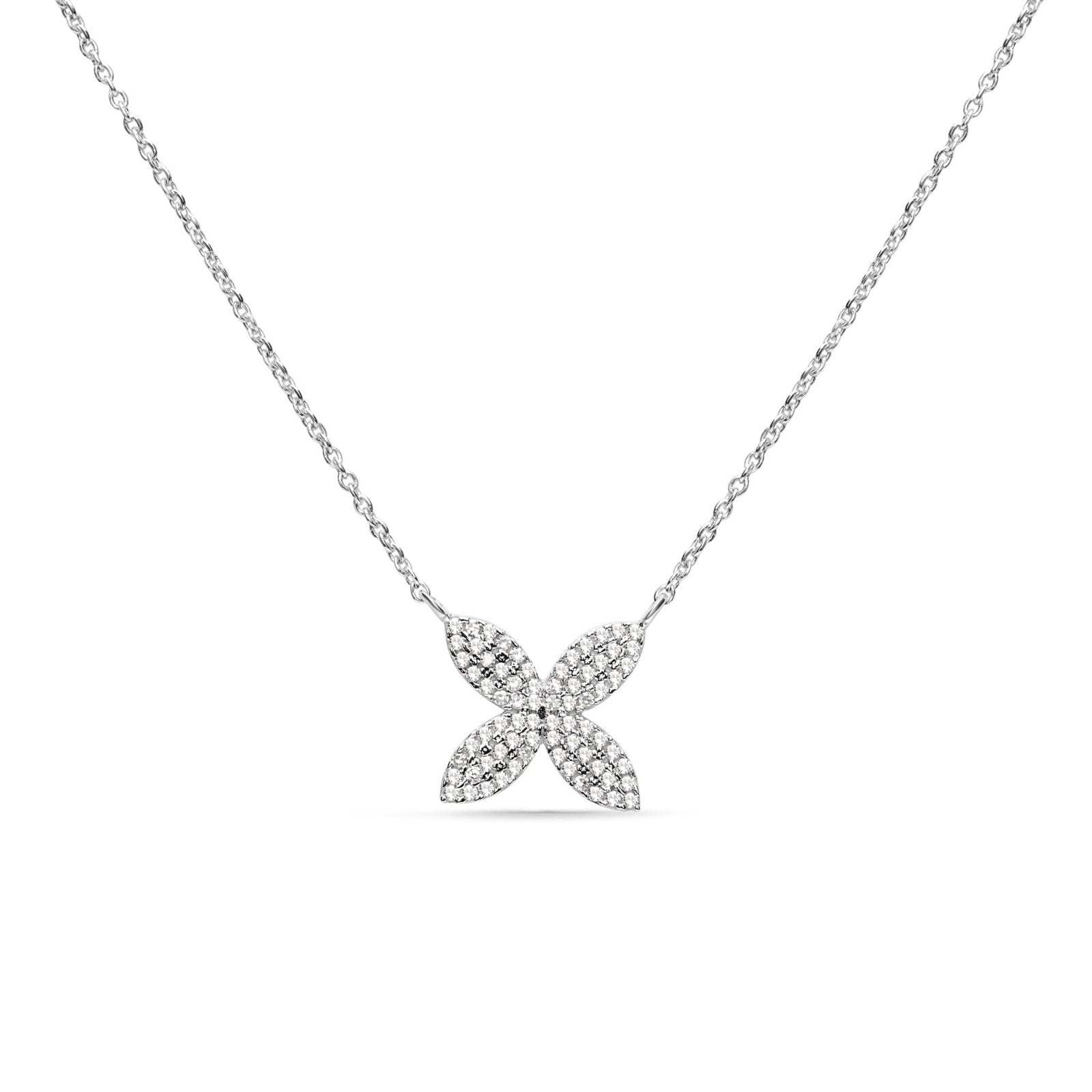 Four Petal Diamond PavÃ© Flower Necklace Necklaces Estellacollection #product_description# 17715 14k Diamond Flower Jewelry #tag4# #tag5# #tag6# #tag7# #tag8# #tag9# #tag10#