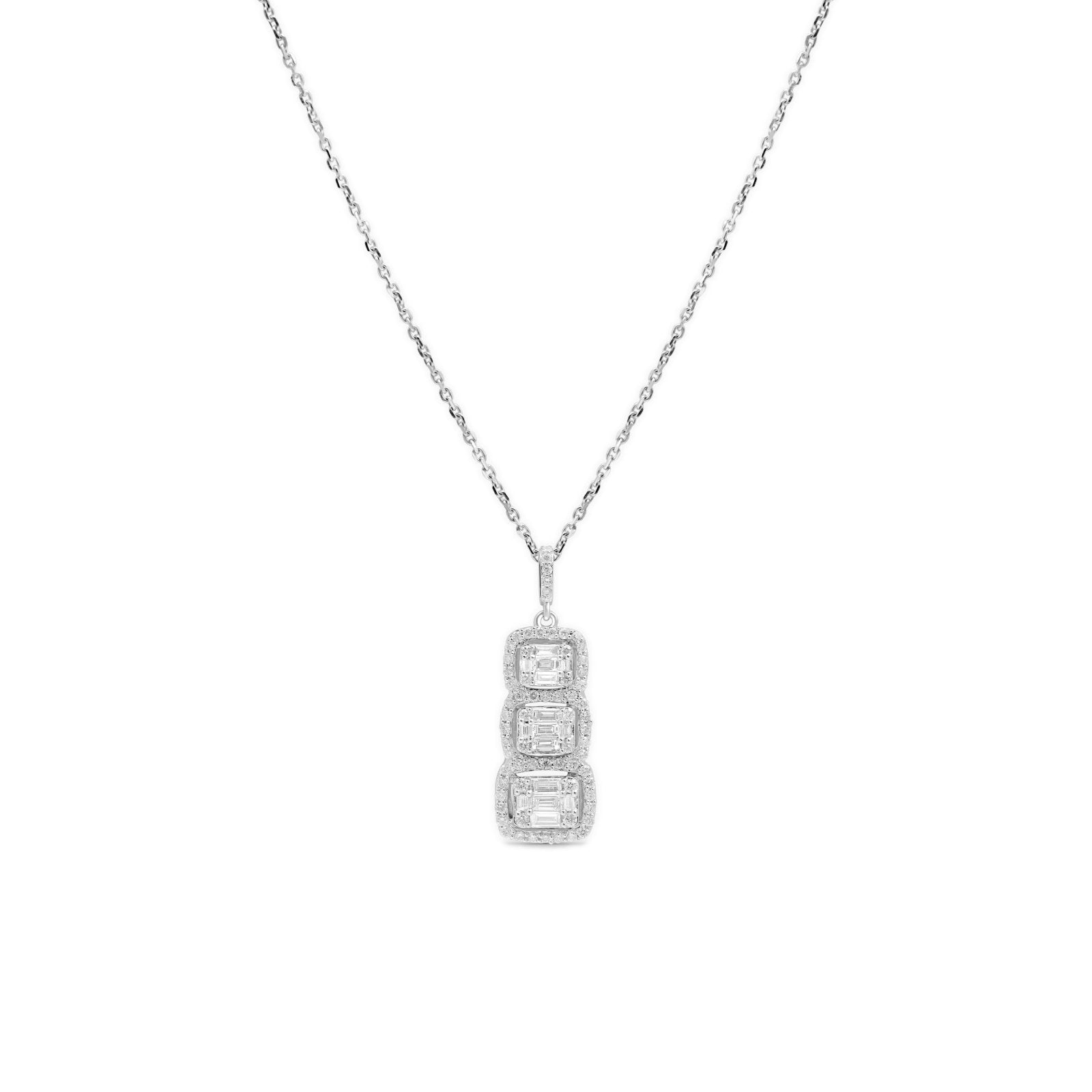 Triple Stacked Diamond Halo Baguettes in Solid 18k White Gold Necklaces Estellacollection #product_description# 18k Diamond Gemstone #tag4# #tag5# #tag6# #tag7# #tag8# #tag9# #tag10#