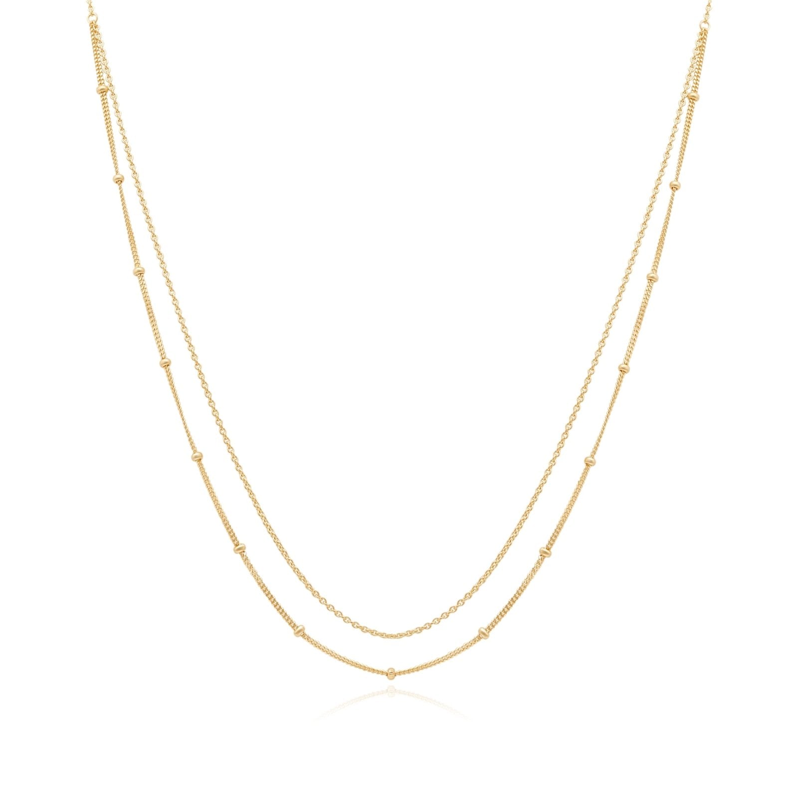 Beaded And Cuban Double Layer Chain Necklace Necklaces Estellacollection #product_description# 14k Layering Necklace Ready to Ship #tag4# #tag5# #tag6# #tag7# #tag8# #tag9# #tag10#