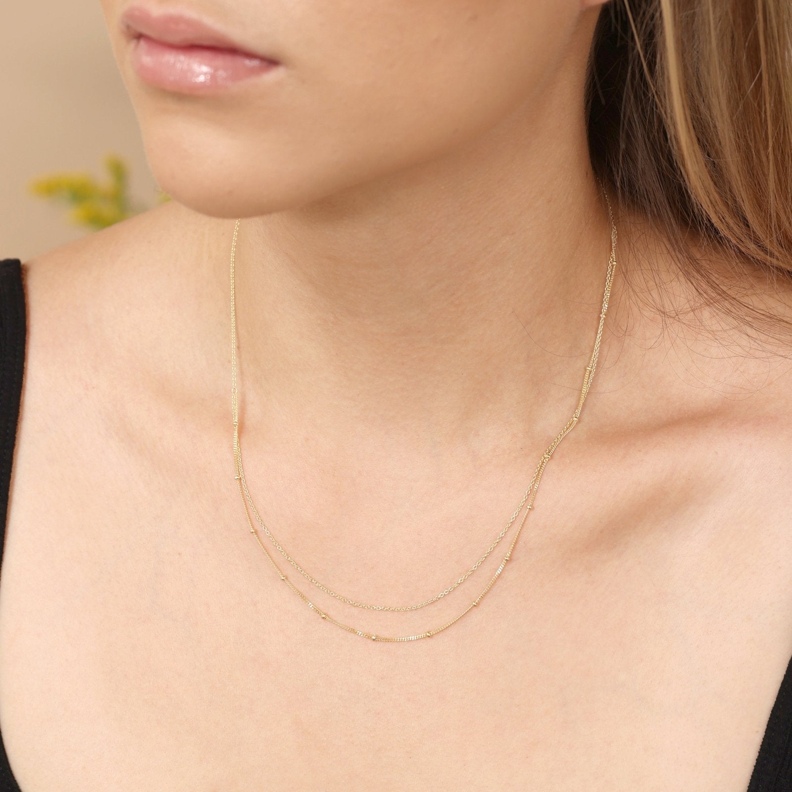 Beaded And Cuban Double Layer Chain Necklace Necklaces Estellacollection #product_description# 14k Layering Necklace Ready to Ship #tag4# #tag5# #tag6# #tag7# #tag8# #tag9# #tag10#