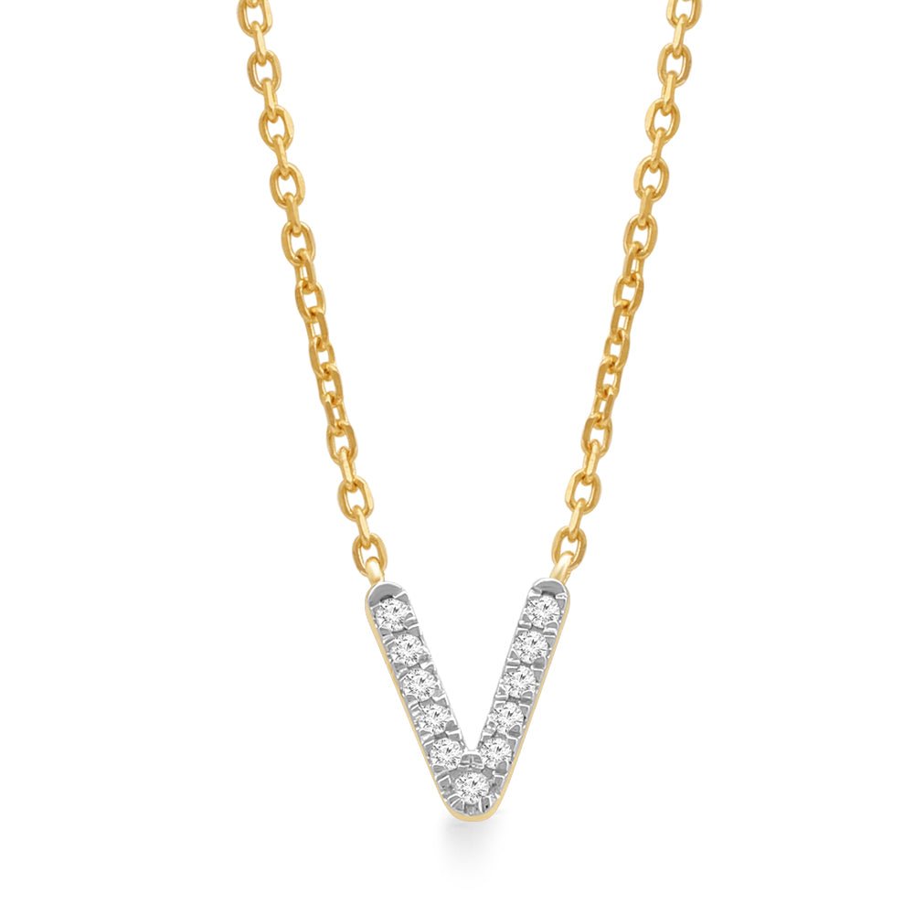 Classic Diamond Initial Charm Necklace Necklaces Estellacollection #product_description# 18035 14k Diamond Gemstone #tag4# #tag5# #tag6# #tag7# #tag8# #tag9# #tag10# V 14k Yellow Gold