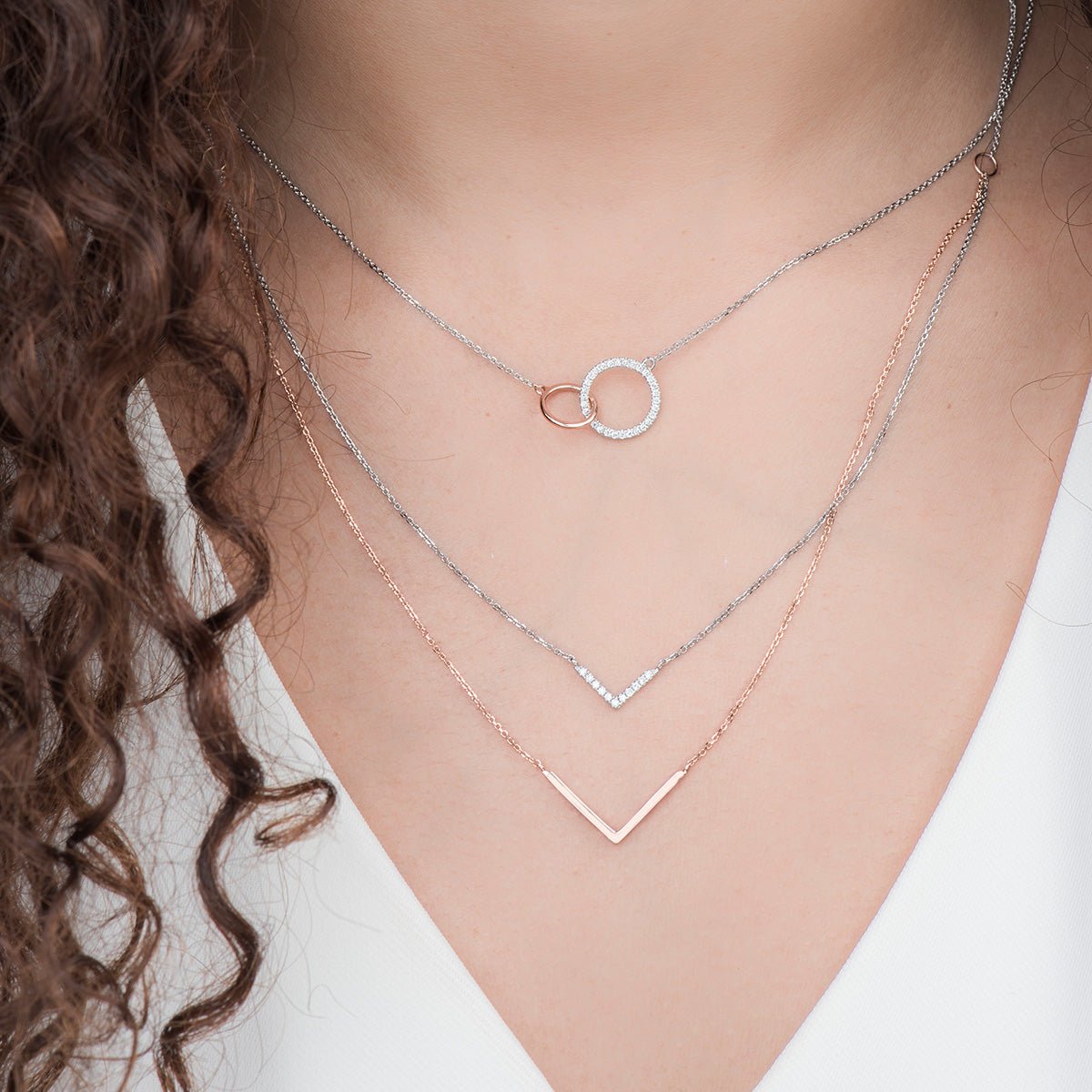 Diamond Double Chevron Necklace in Solid 14k Two-Tone White and Rose Gold Necklaces Estellacollection #product_description# Birthstone Birthstone Jewelry Colorless Gemstone #tag4# #tag5# #tag6# #tag7# #tag8# #tag9# #tag10#