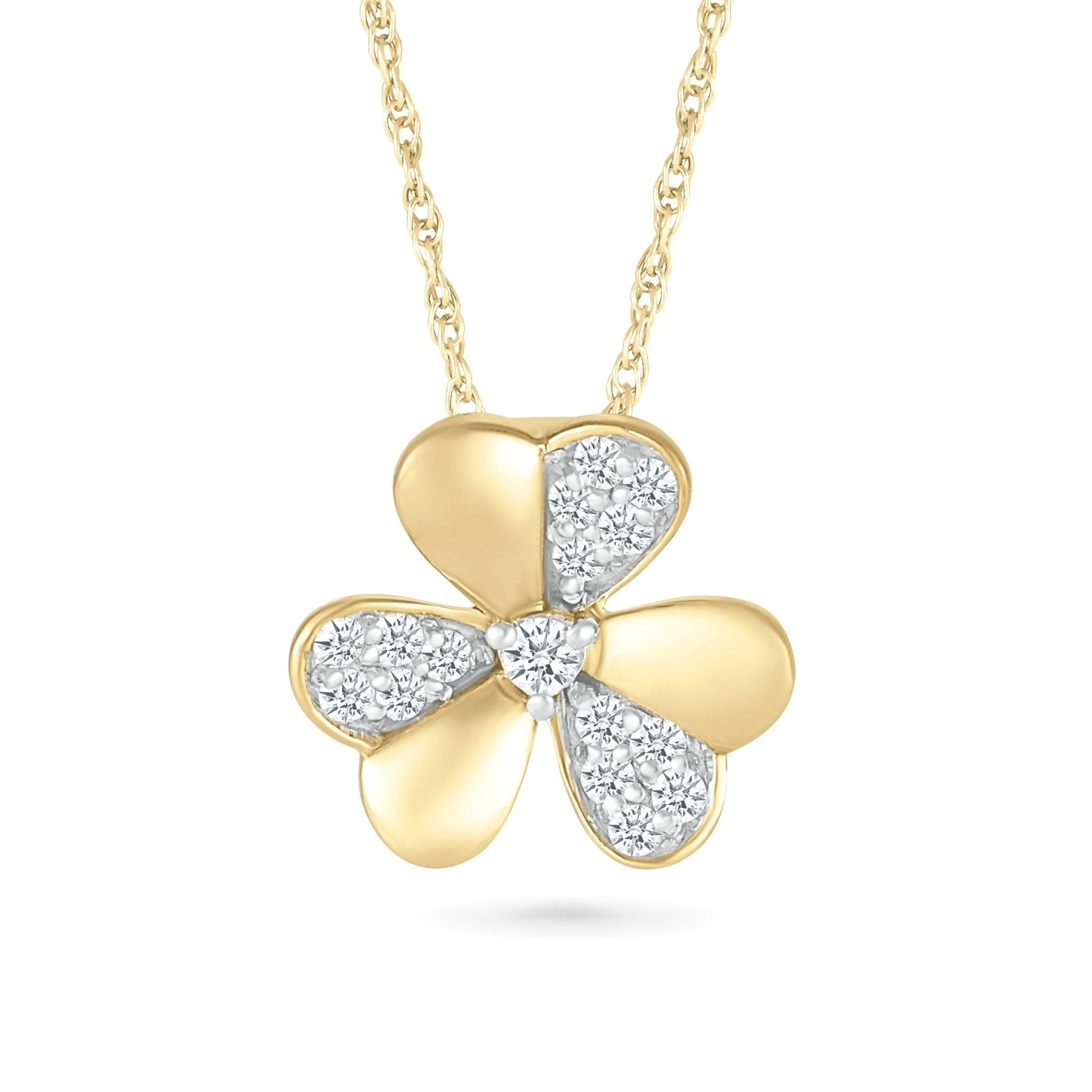 Diamond Three Leaf Clover Necklace Necklaces Estellacollection #product_description# 32737 10k April Birthstone Colorless Gemstone #tag4# #tag5# #tag6# #tag7# #tag8# #tag9# #tag10#