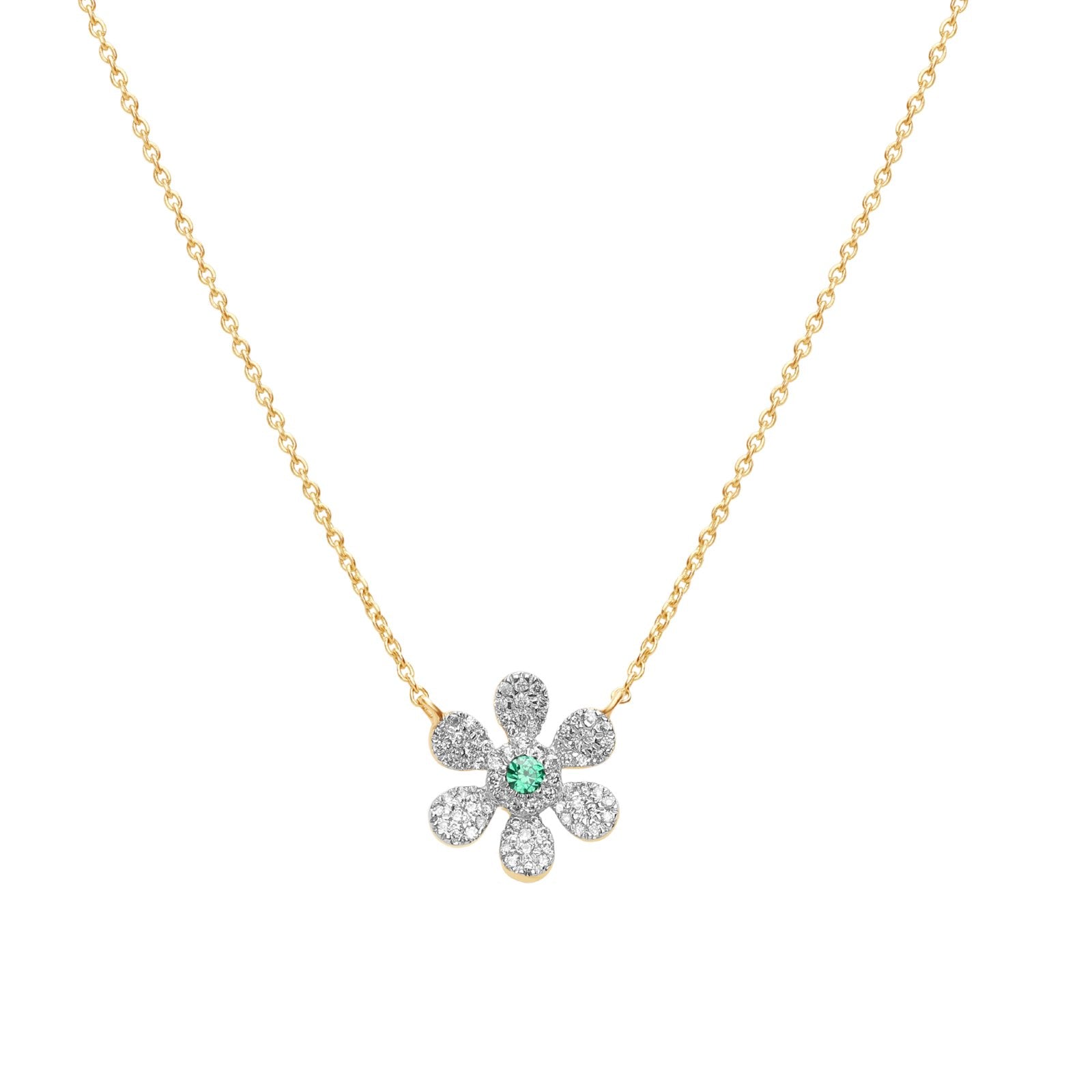 Emerald and Diamond PavÃ© Flower Pendant Necklace Necklaces Estellacollection #product_description# 14k Birthstone Diamond #tag4# #tag5# #tag6# #tag7# #tag8# #tag9# #tag10#