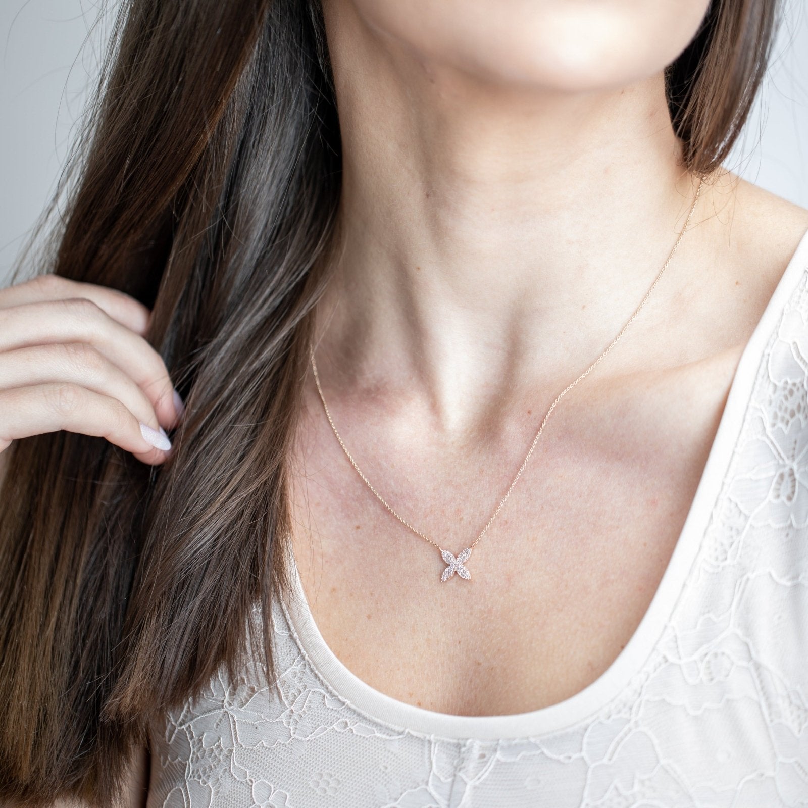 Four Petal Diamond PavÃ© Flower Necklace Necklaces Estellacollection #product_description# 17716 14k Diamond Flower Jewelry #tag4# #tag5# #tag6# #tag7# #tag8# #tag9# #tag10#