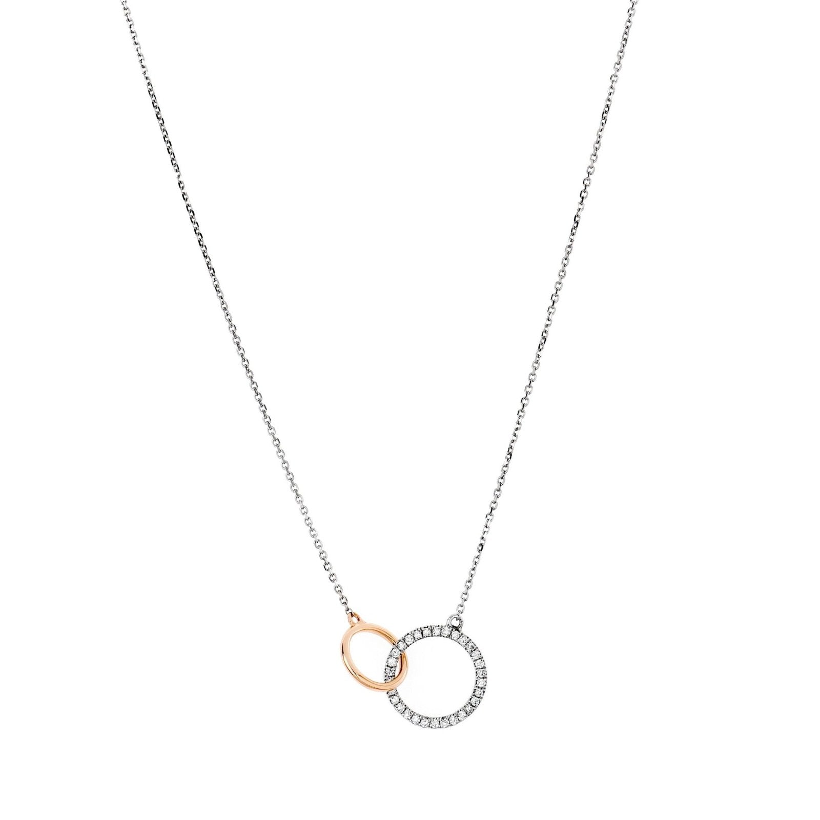 Interlocking Circles Diamond Necklace in Solid 14k Two-Tone White and Rose Gold Necklaces Estellacollection #product_description# 14k Diamond Gemstone #tag4# #tag5# #tag6# #tag7# #tag8# #tag9# #tag10#