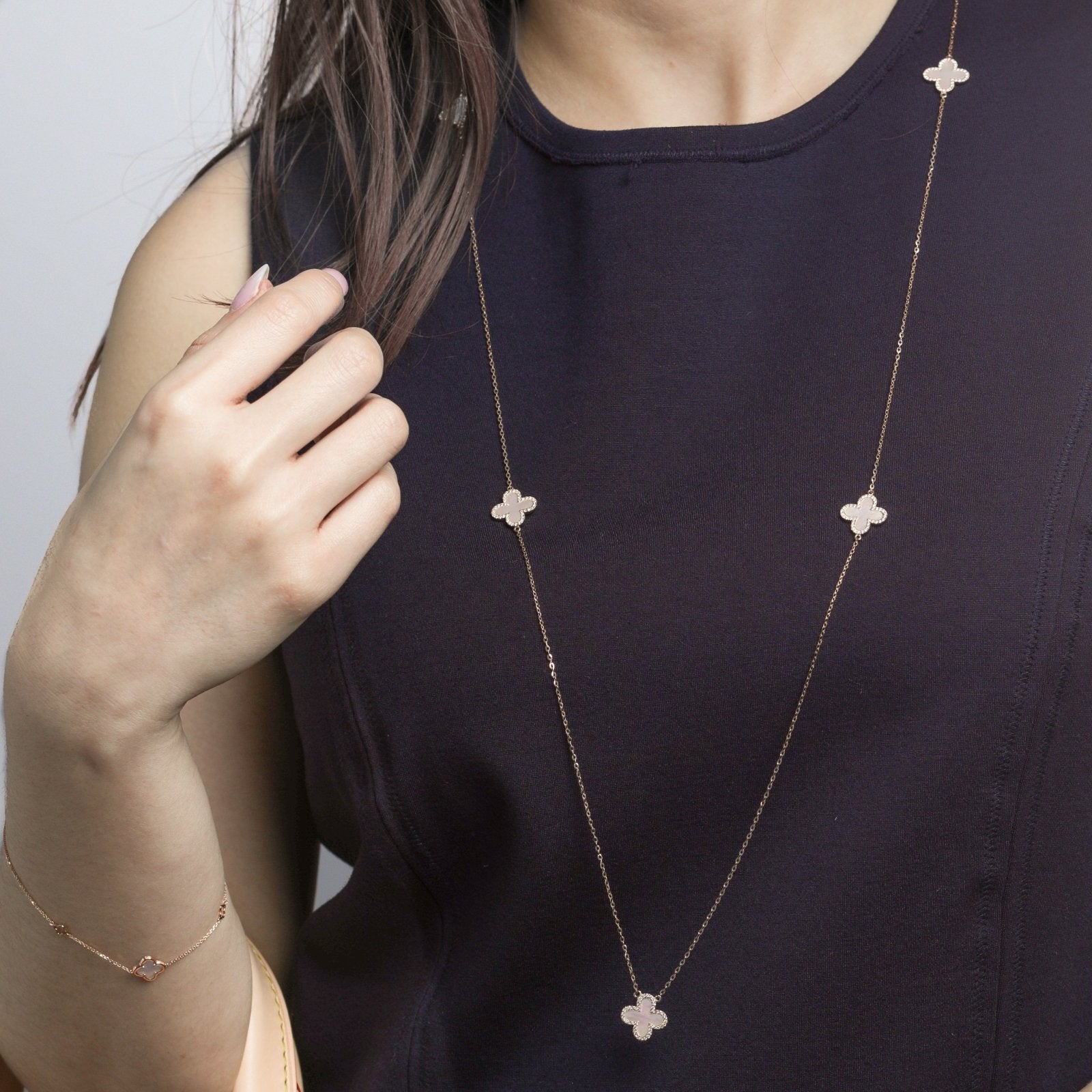 Mother of Pearl Clover with Diamonds Station Necklace Necklaces Estellacollection #product_description# 17228 14k Birthstone Diamond #tag4# #tag5# #tag6# #tag7# #tag8# #tag9# #tag10#