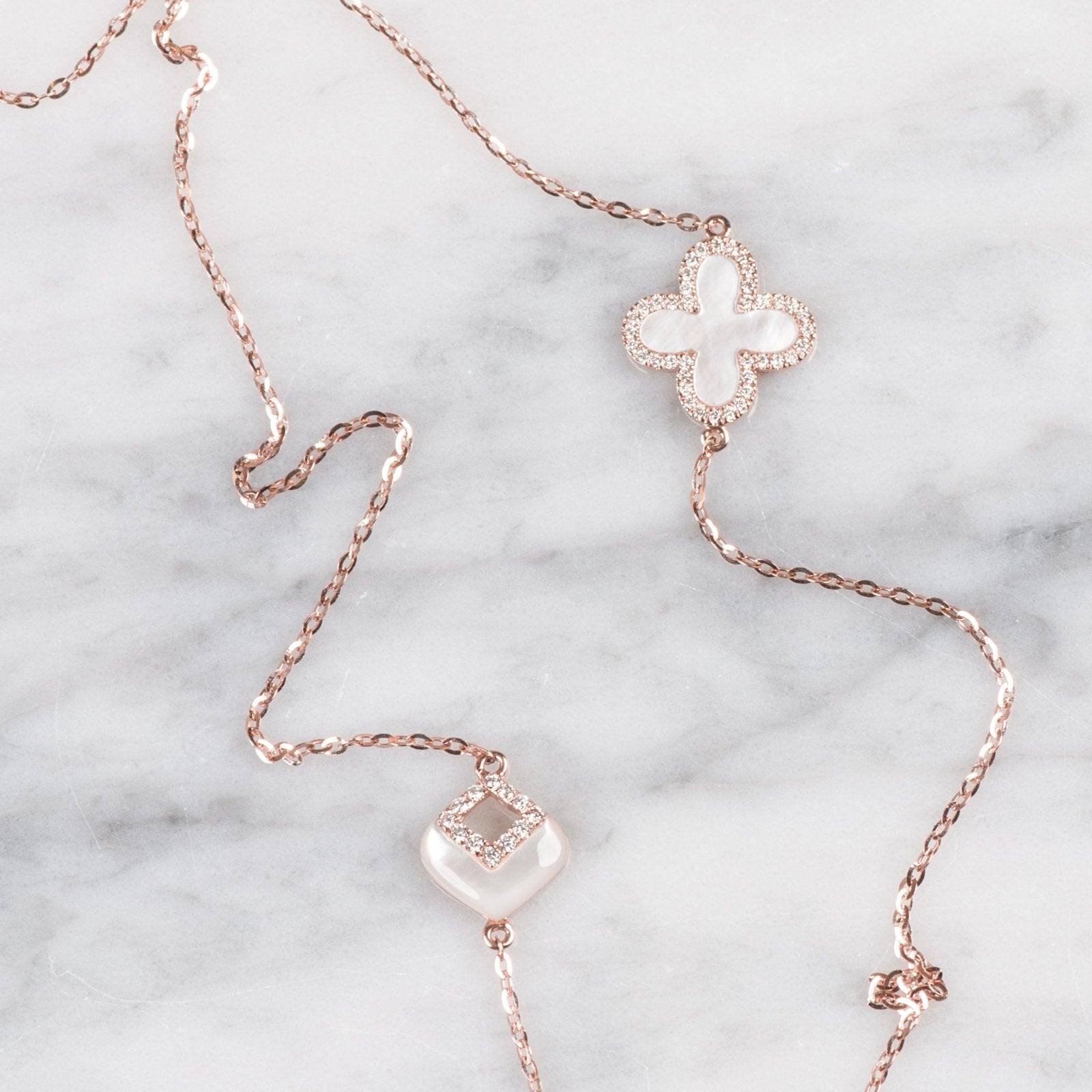 Mother of Pearl Clover with Diamonds Station Necklace Necklaces Estellacollection #product_description# 17228 14k Birthstone Diamond #tag4# #tag5# #tag6# #tag7# #tag8# #tag9# #tag10#
