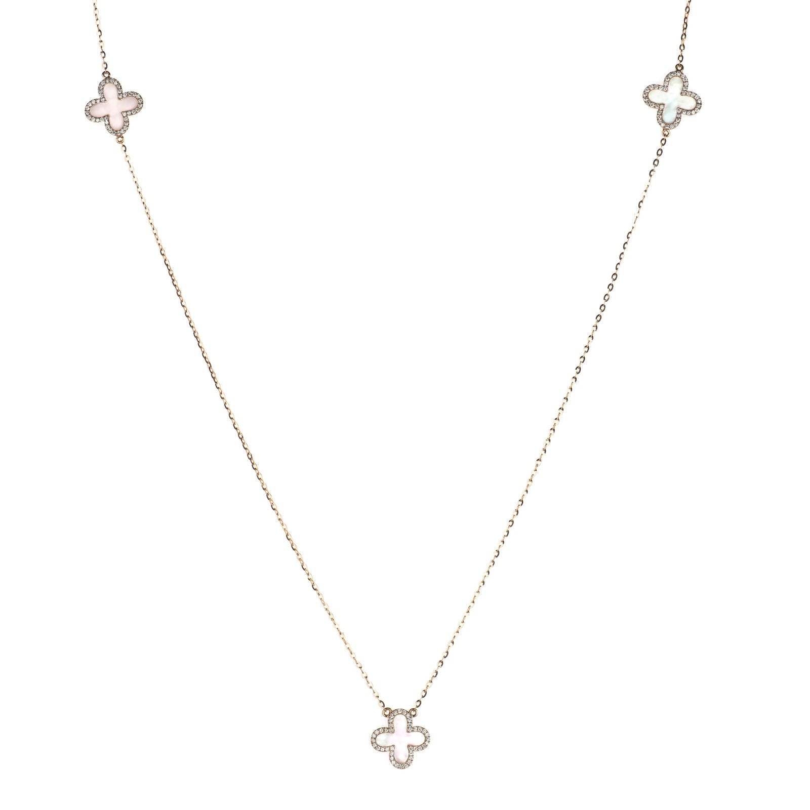 Mother of Pearl Clover with Diamonds Station Necklace Necklaces Estellacollection #product_description# 17228 14k Birthstone Diamond #tag4# #tag5# #tag6# #tag7# #tag8# #tag9# #tag10#