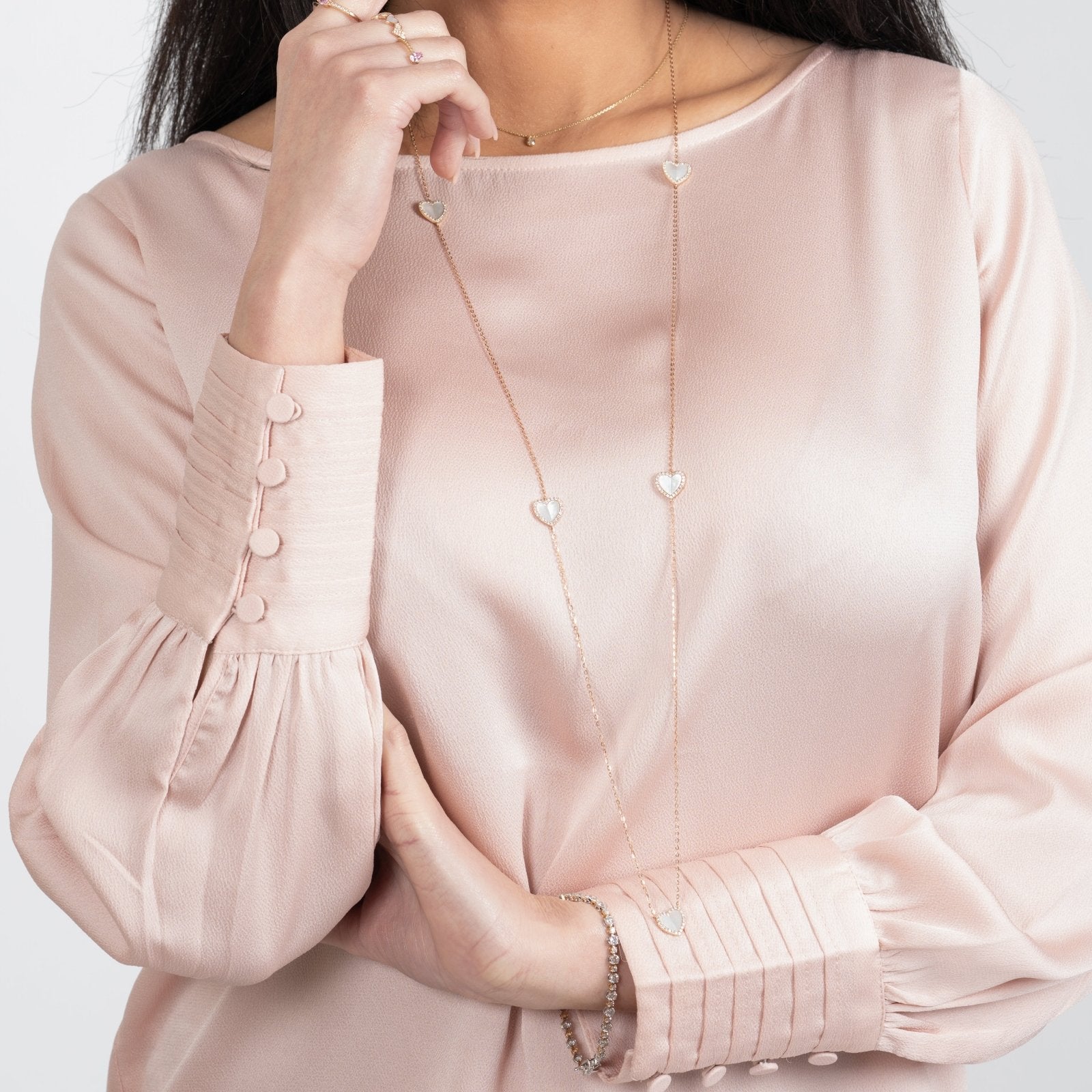 Mother of Pearl Heart with Diamonds Station Necklace Necklaces Estellacollection #product_description# 14k Birthstone Diamond #tag4# #tag5# #tag6# #tag7# #tag8# #tag9# #tag10#