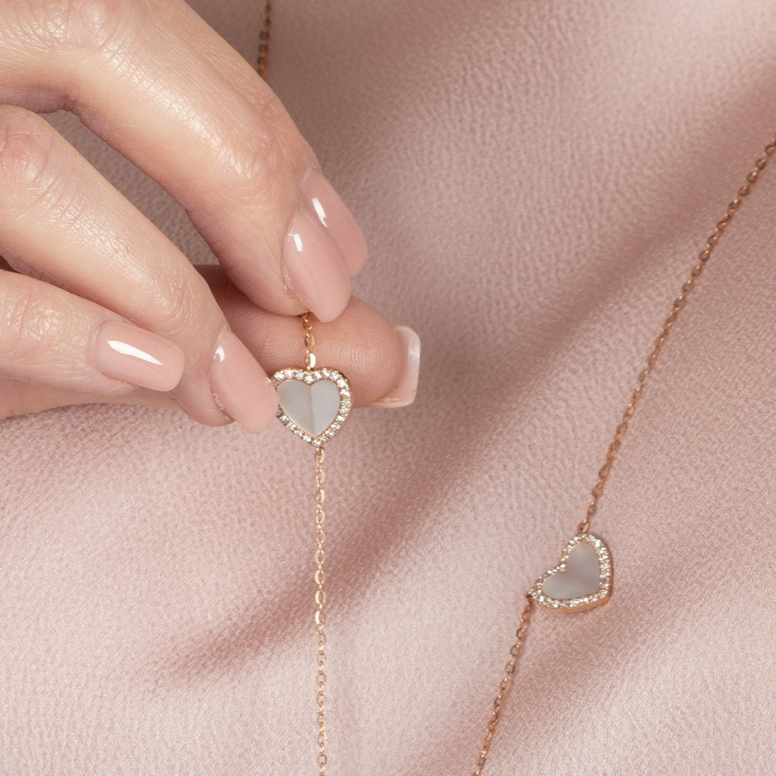 Mother of Pearl Heart with Diamonds Station Necklace Necklaces Estellacollection #product_description# 14k Birthstone Diamond #tag4# #tag5# #tag6# #tag7# #tag8# #tag9# #tag10#