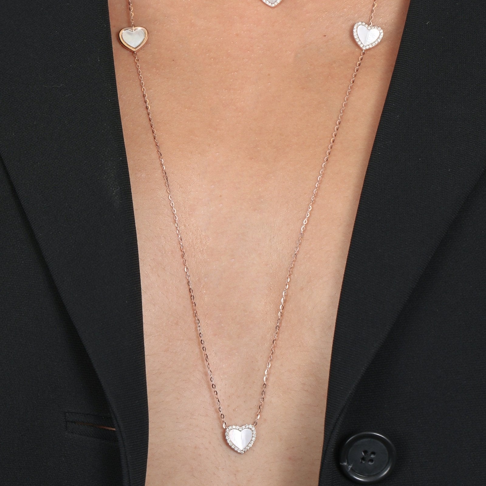 Mother of Pearl Heart with Diamonds Station Necklace Necklaces Estellacollection #product_description# 14k Birthstone Diamond #tag4# #tag5# #tag6# #tag7# #tag8# #tag9# #tag10#