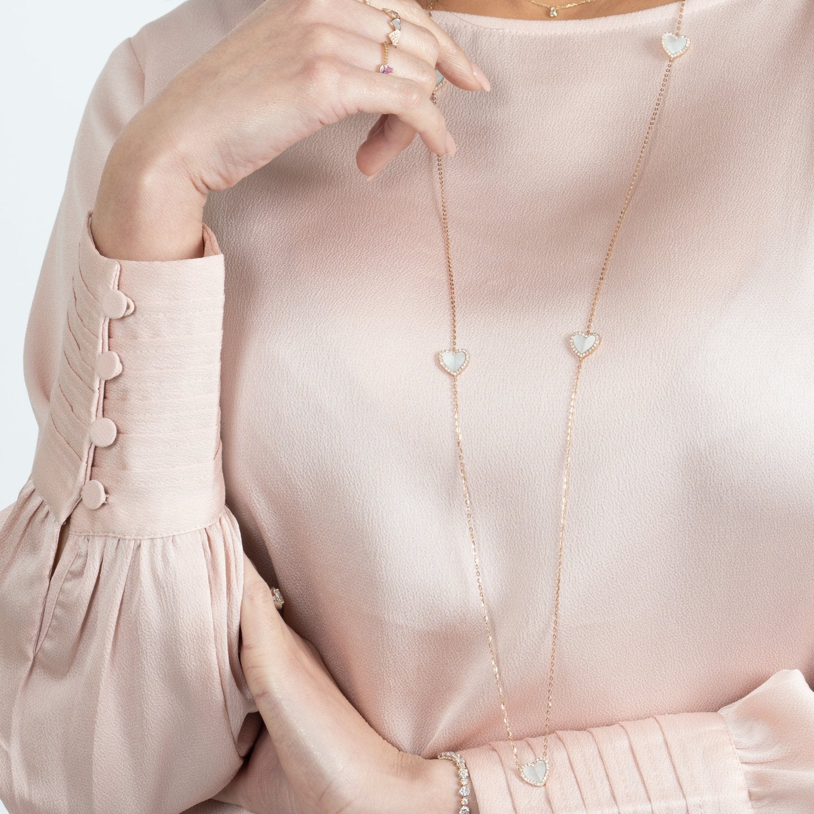 Mother of Pearl Heart with Diamonds Station Necklace Necklaces Estellacollection #product_description# 14k Birthstone Diamond #tag4# #tag5# #tag6# #tag7# #tag8# #tag9# #tag10#
