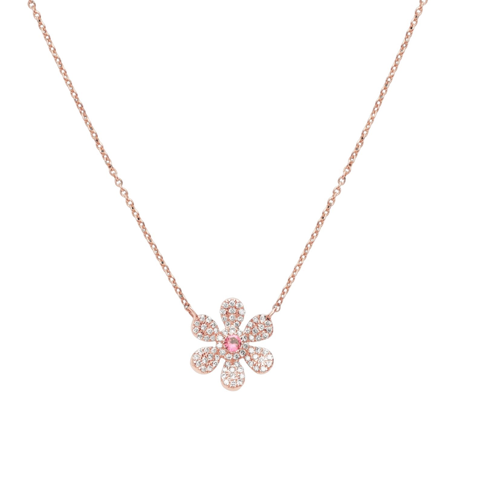 Pink Tourmaline and Diamond PavÃ© Flower Pendant Necklace Necklaces Estellacollection #product_description# 14k Birthstone Diamond #tag4# #tag5# #tag6# #tag7# #tag8# #tag9# #tag10#