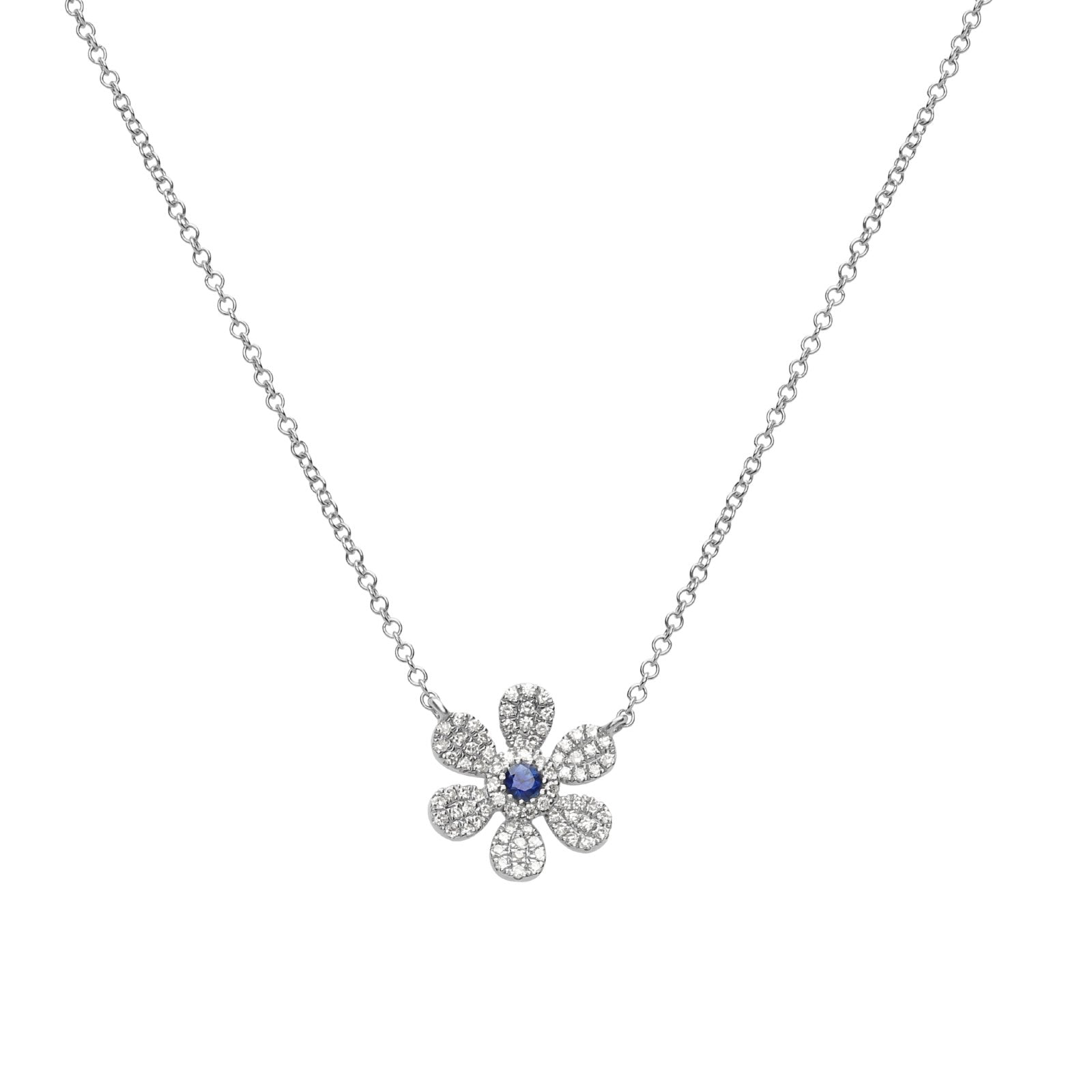 Sapphire and Diamond PavÃ© Flower Pendant Necklace Necklaces Estellacollection #product_description# 14k Birthstone Diamond #tag4# #tag5# #tag6# #tag7# #tag8# #tag9# #tag10#
