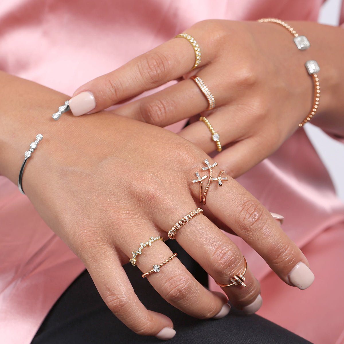 Beaded Diamond Eternity Ring in Solid 14k Two-Tone White and Rose Gold Rings Estellacollection #product_description# 17514 14k Colorless Gemstone Diamond #tag4# #tag5# #tag6# #tag7# #tag8# #tag9# #tag10# 6