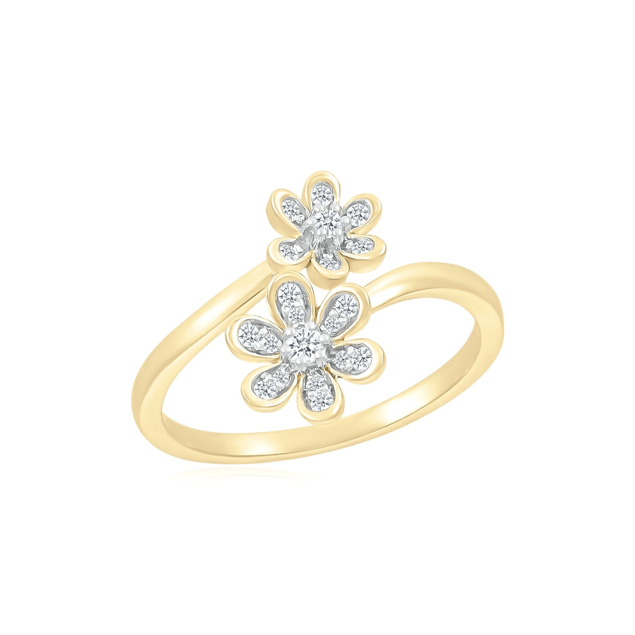 Bezel Set Diamond Double Flower Toi et Moi Ring Rings Estellacollection #product_description# 32758 10k April Birthstone Colorless Gemstone #tag4# #tag5# #tag6# #tag7# #tag8# #tag9# #tag10#