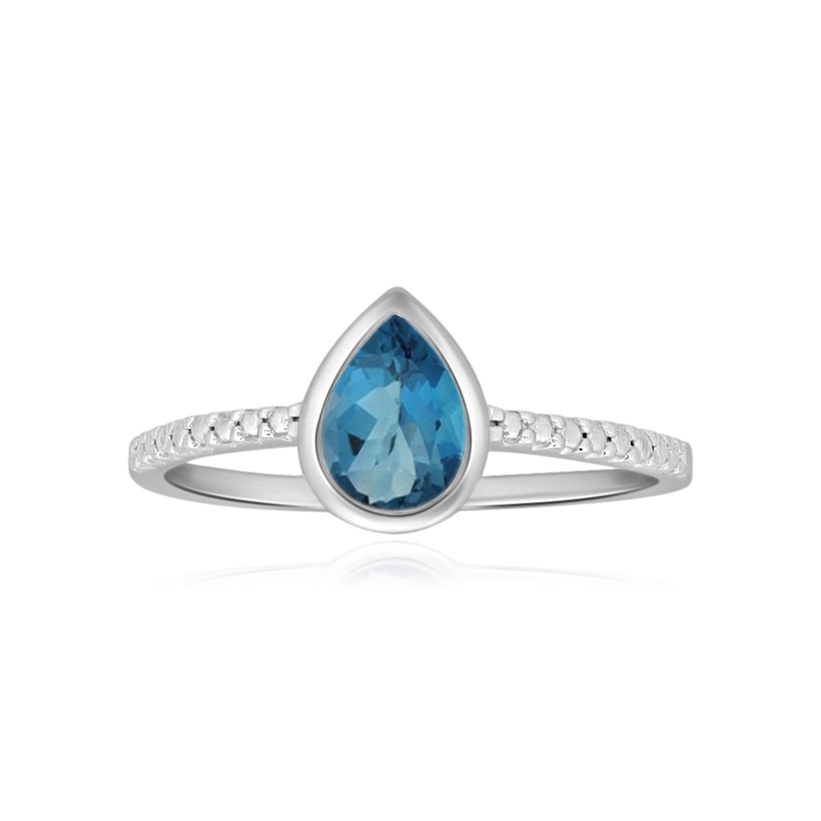 Blue Topaz Teardrop Bezel Set Cocktail Ring in Solid 14k White Gold