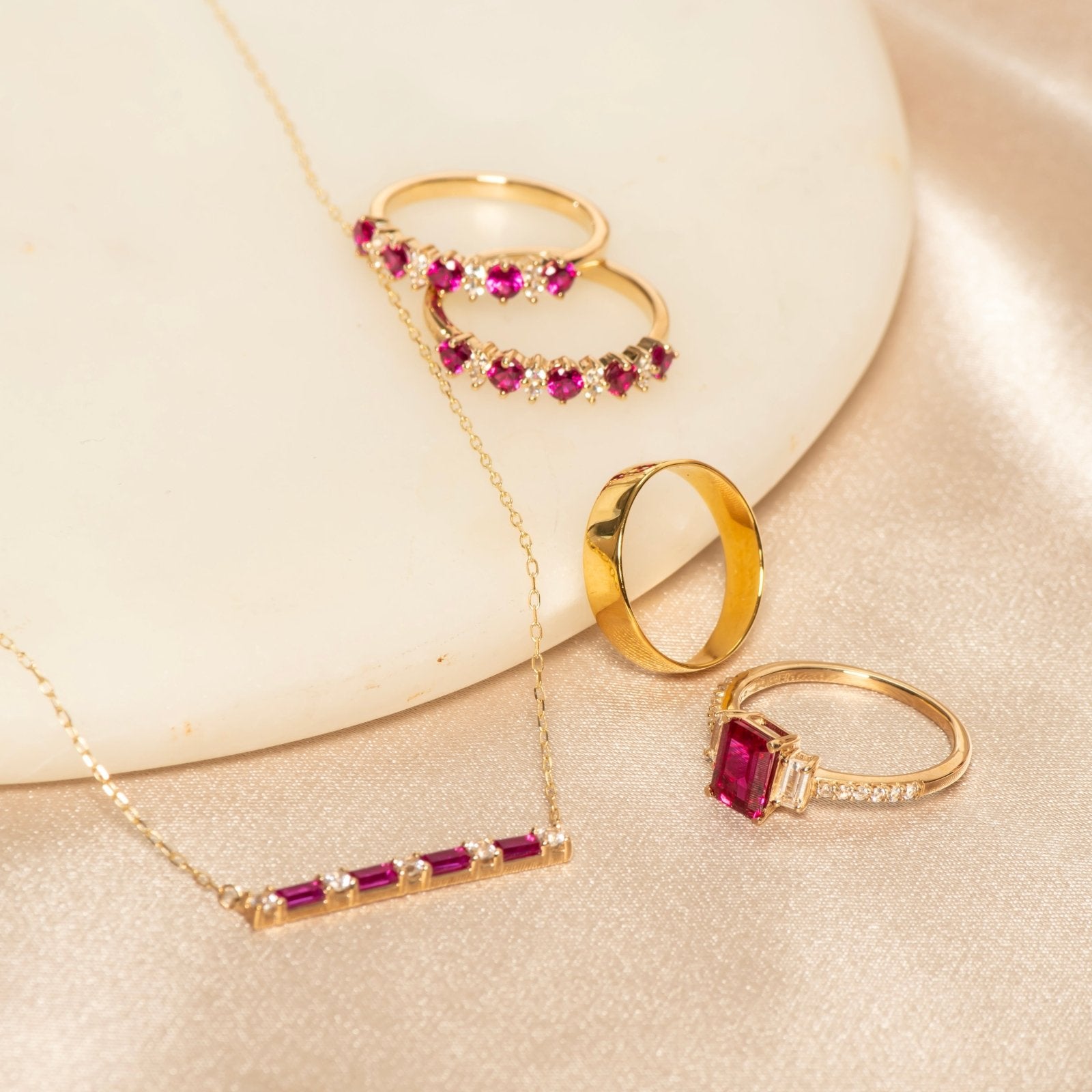 Ruby and White Sapphire Half Eternity Ring Rings Estellacollection #product_description# 32767 10k Birthstone Made to Order #tag4# #tag5# #tag6# #tag7# #tag8# #tag9# #tag10#