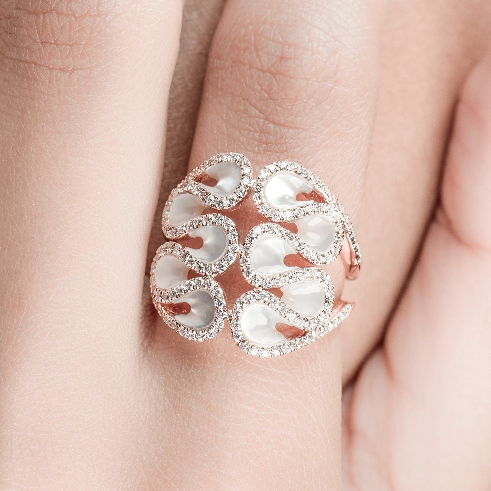 Abstract Swirl Mother Of Pearl and Diamond Cocktail Ring Rings Estellacollection #product_description# 17201 14k April Birthstone Birthstone #tag4# #tag5# #tag6# #tag7# #tag8# #tag9# #tag10# 6