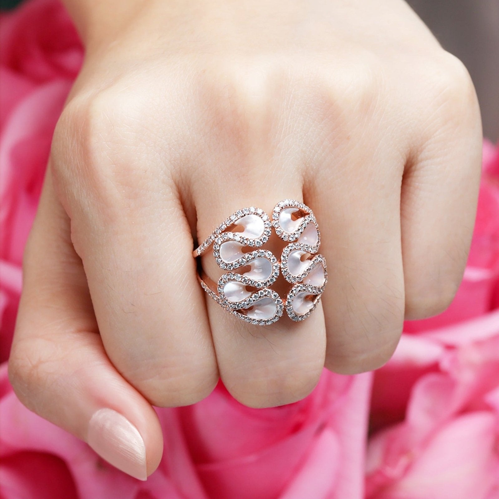 Abstract Swirl Mother Of Pearl and Diamond Cocktail Ring Rings Estellacollection #product_description# 17201 14k April Birthstone Birthstone #tag4# #tag5# #tag6# #tag7# #tag8# #tag9# #tag10# 6