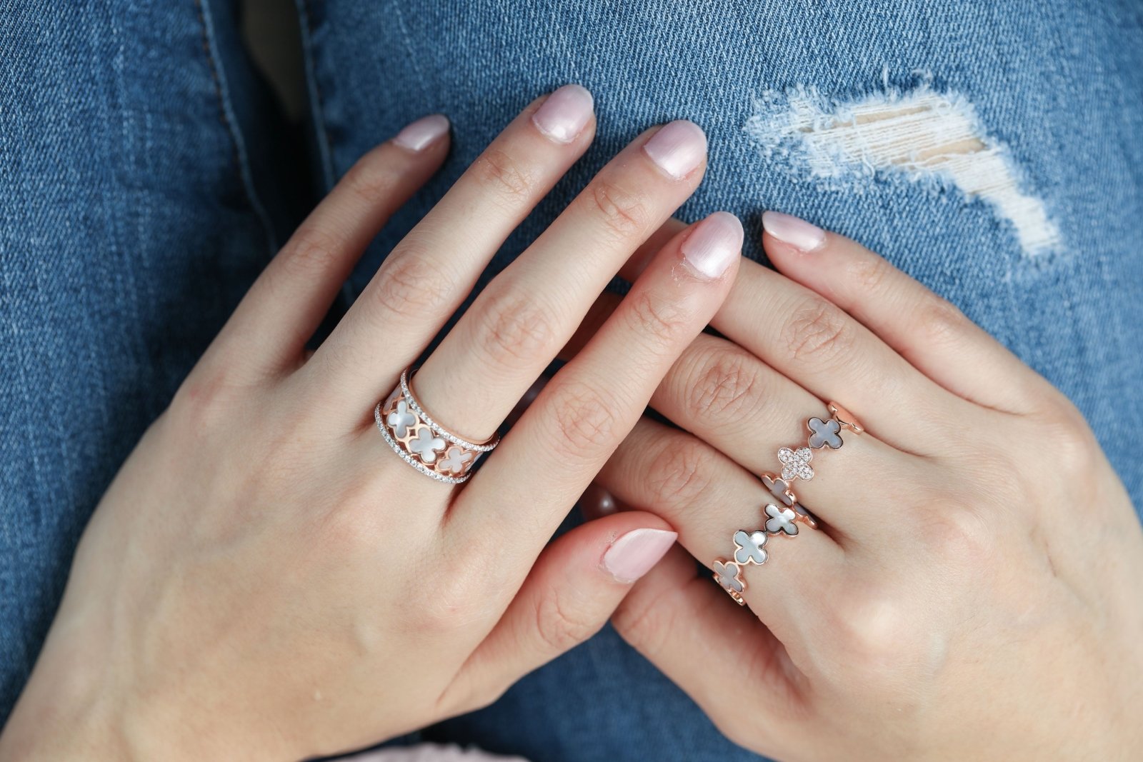 Alternating Diamond and Mother of Pearl Clover Eternity Ring Rings Estellacollection #product_description# 17208 Band Birthstone Colorless Gemstone #tag4# #tag5# #tag6# #tag7# #tag8# #tag9# #tag10# 7 14K Rose Gold