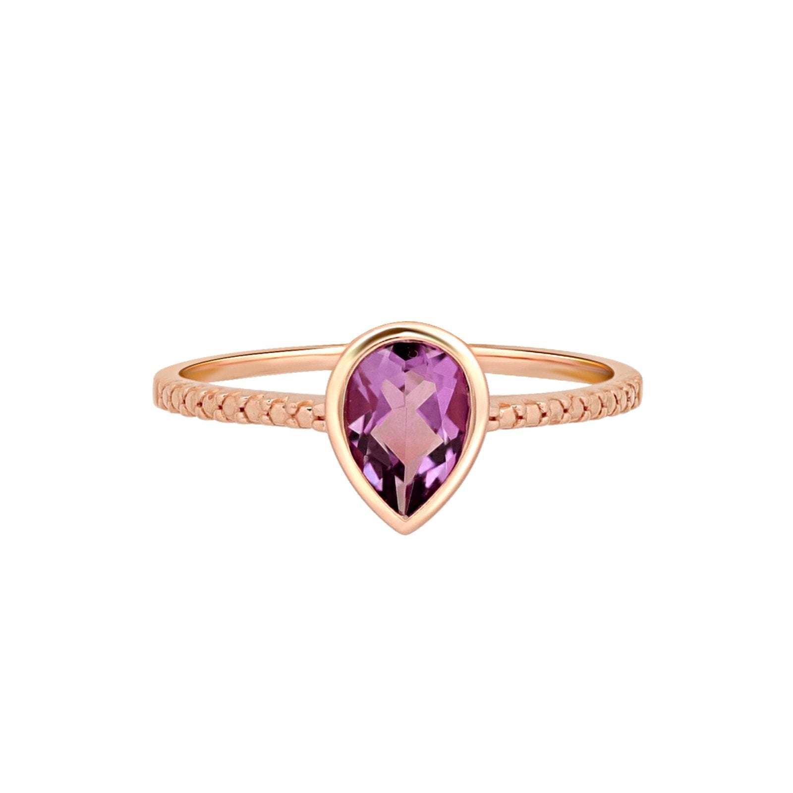 Amethyst Teardrop Bezel Set Cocktail Ring in Solid 14k Rose Gold