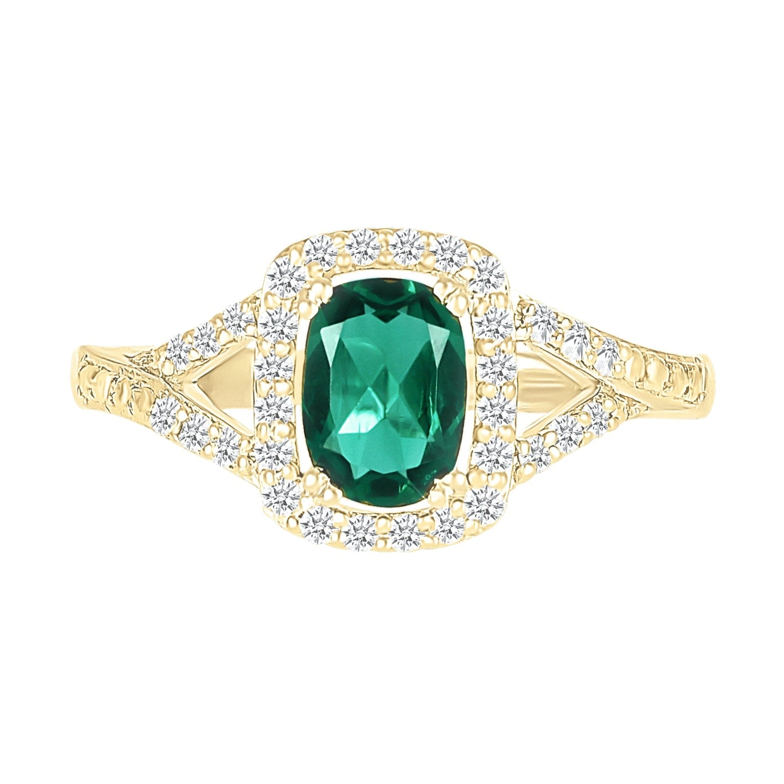 Cushion Cut Emerald Ring with White Sapphire Halo and Split Shank Rings Estellacollection #product_description# 32752 10k Birthstone Birthstone Jewelry #tag4# #tag5# #tag6# #tag7# #tag8# #tag9# #tag10#